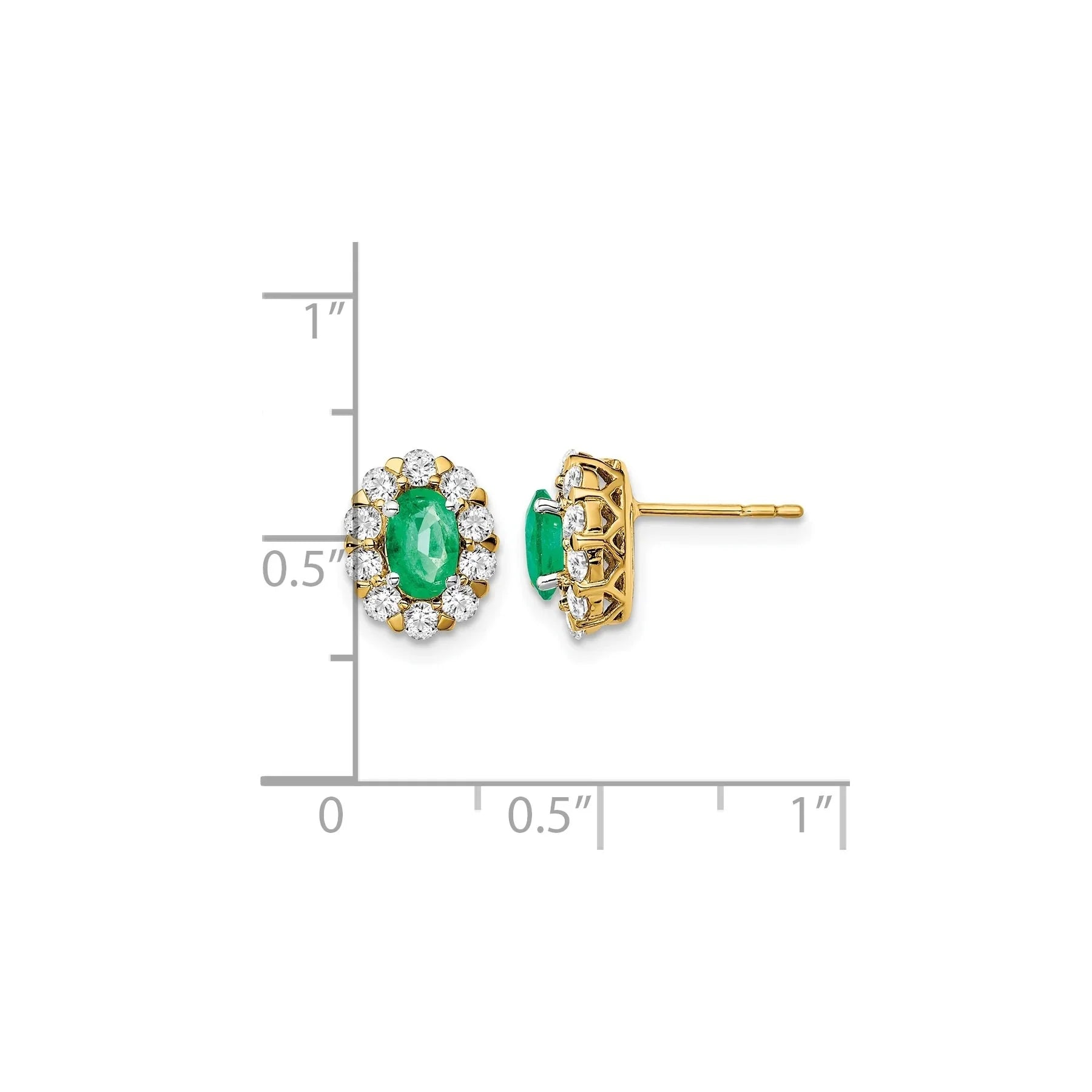 14k Gold Lab Grown Diamond Oval Emerald Halo Studs Earrings - Fine Diamond