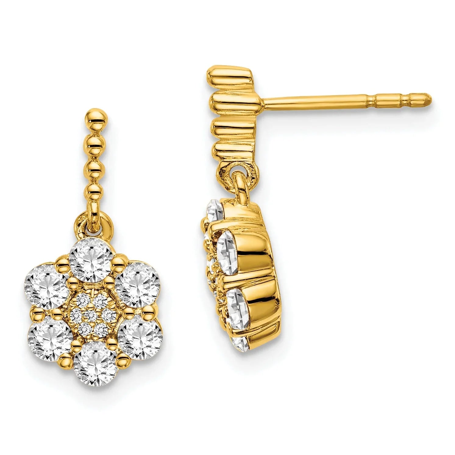 14K Yellow Gold Lab Grown Diamond Floral Earrings - Fine Diamond