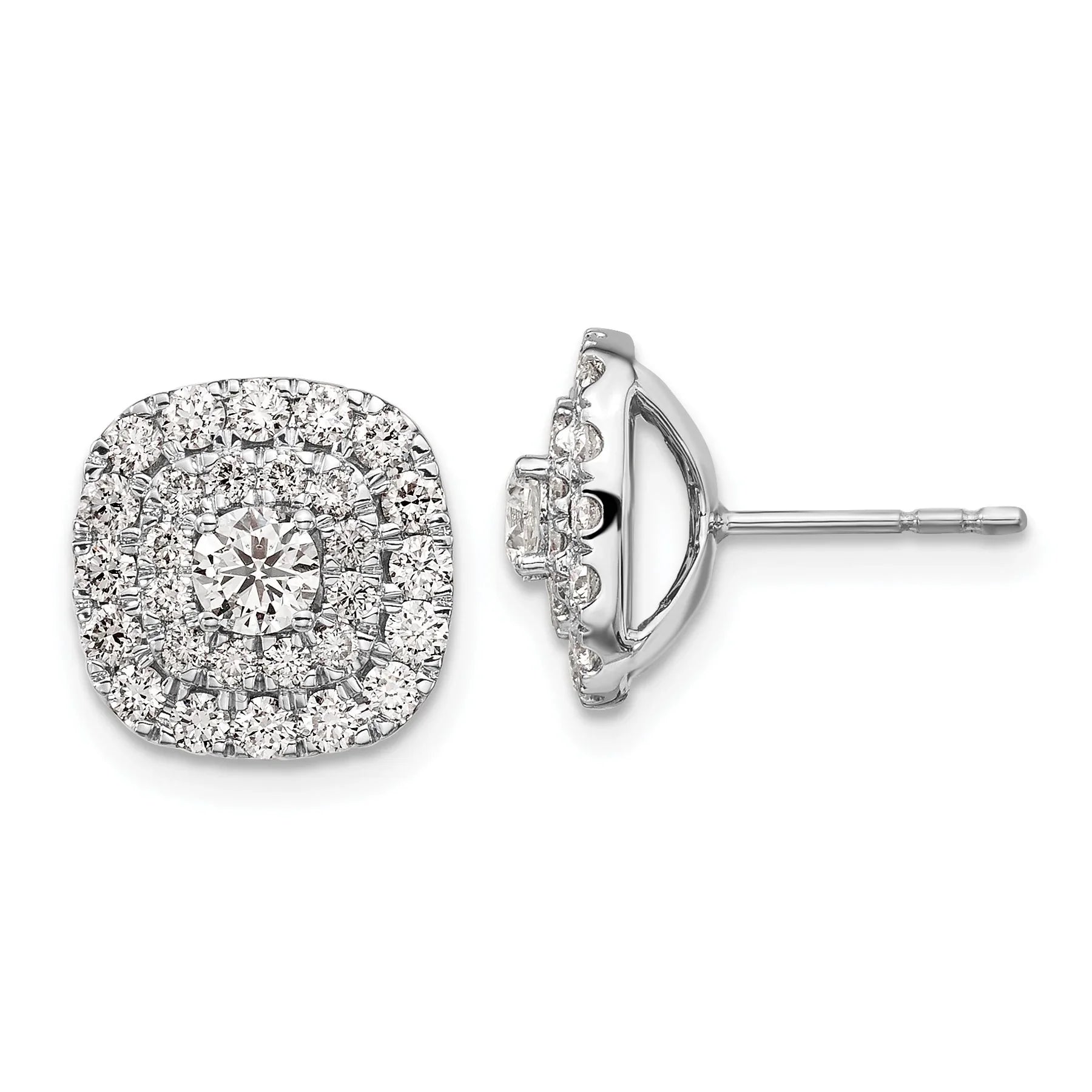 14K White Gold Lab Grown Diamond Double Halo Cluster Post Stud Earrings - Fine Diamond