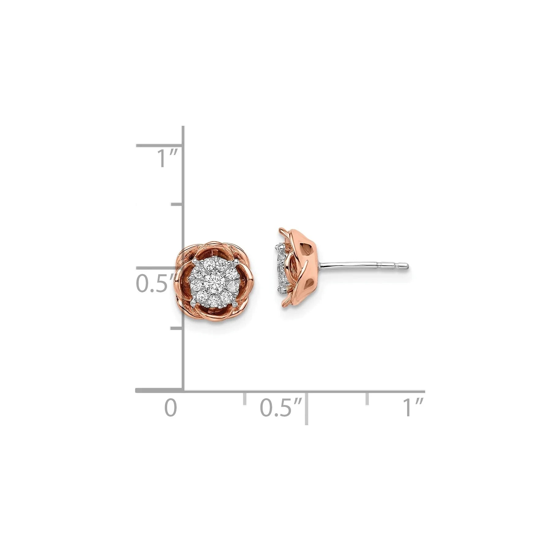 14k Two-Tone Lab Grown Diamond Cluster Flower Stud Earrings - Fine Diamond