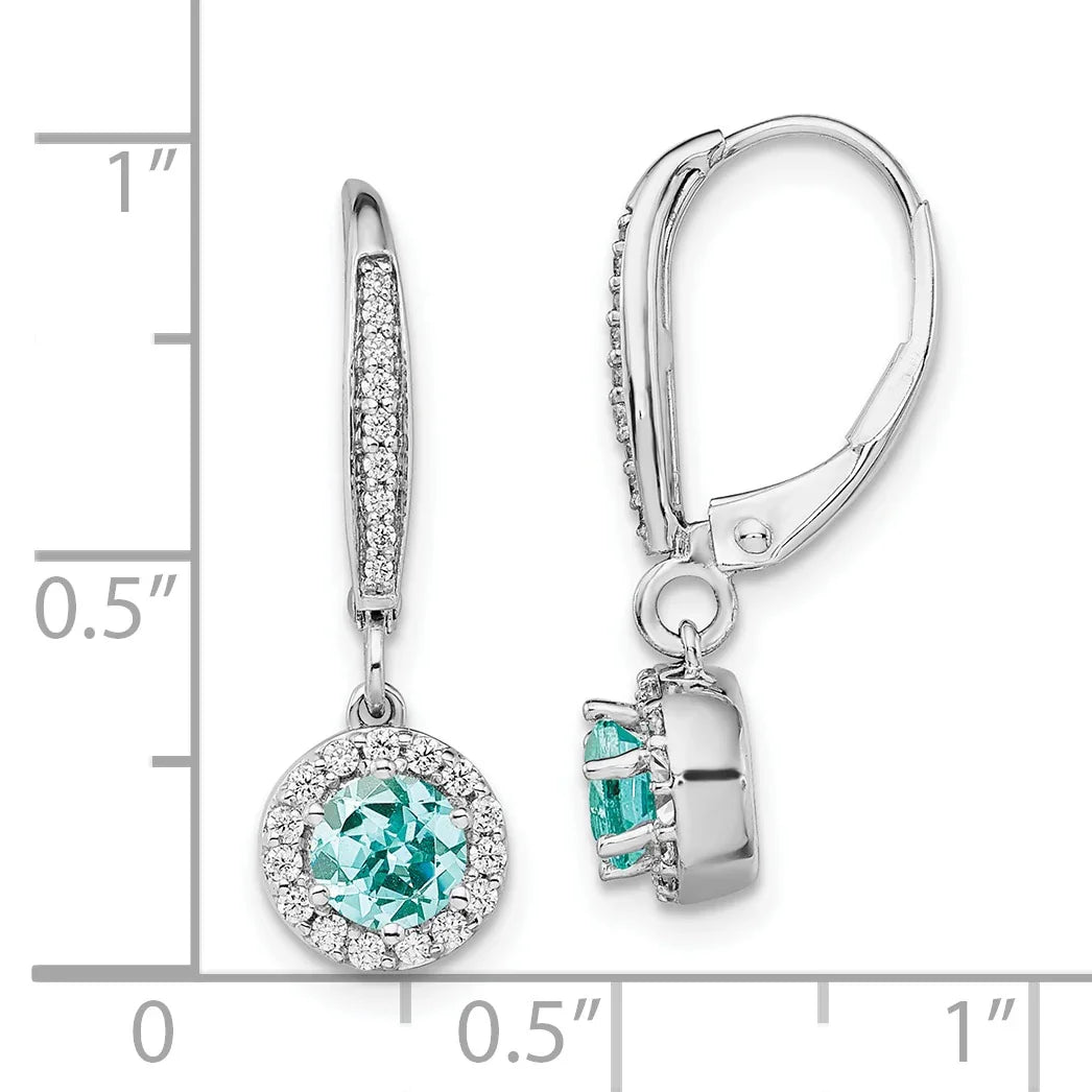 14k White Gold Lab Grown Diamond and Lab Created Paraiba Dangle Earrings - Fine Diamond