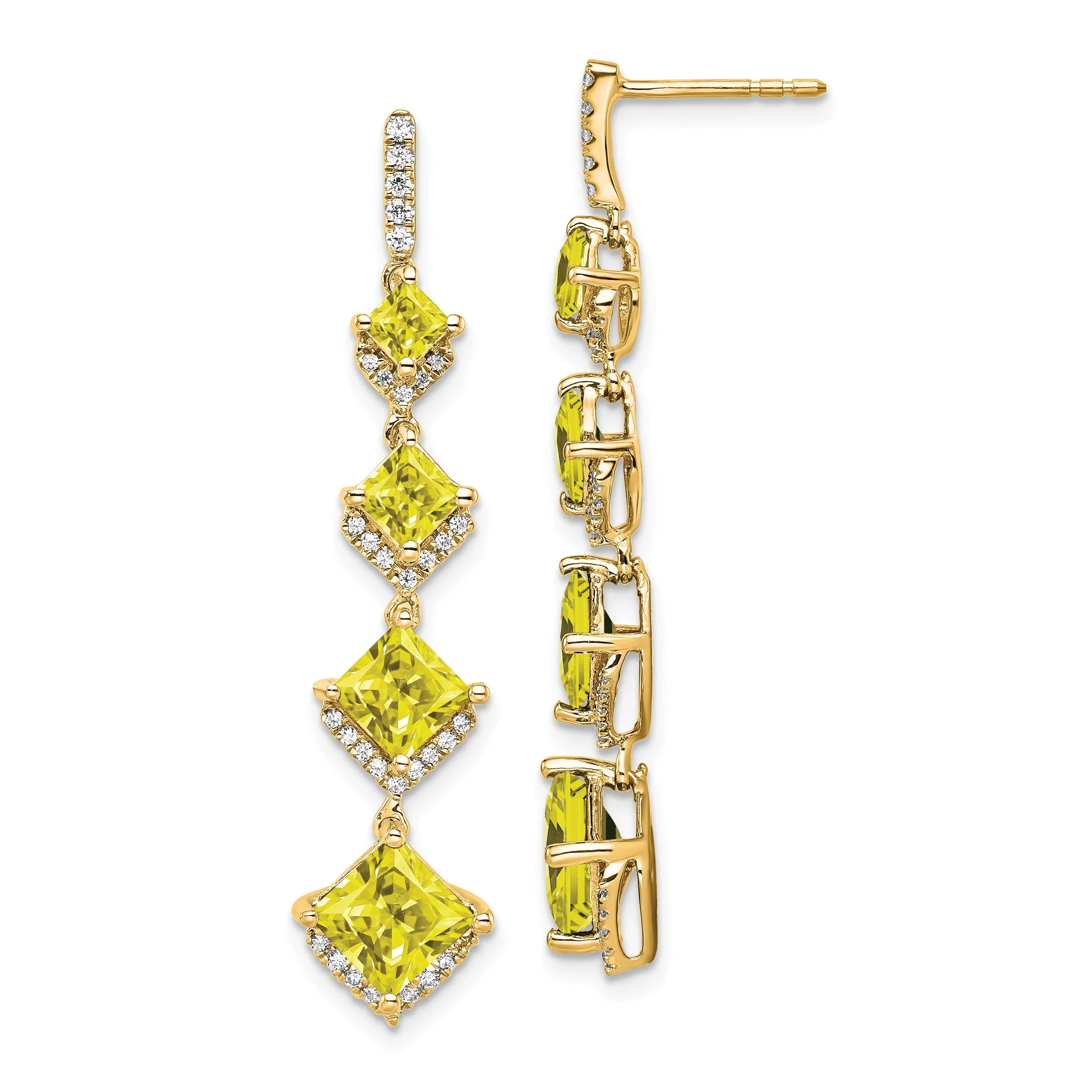 14K Yellow Gold Lab Grown Diamond and Yellow Sapphire Dangle Earrings - Fine Diamond