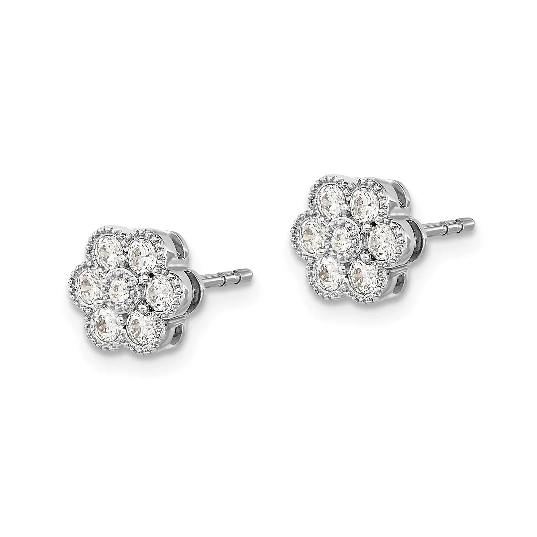 14k White Gold Lab Grown Diamond Floral Post Stud Earrings - Fine Diamond