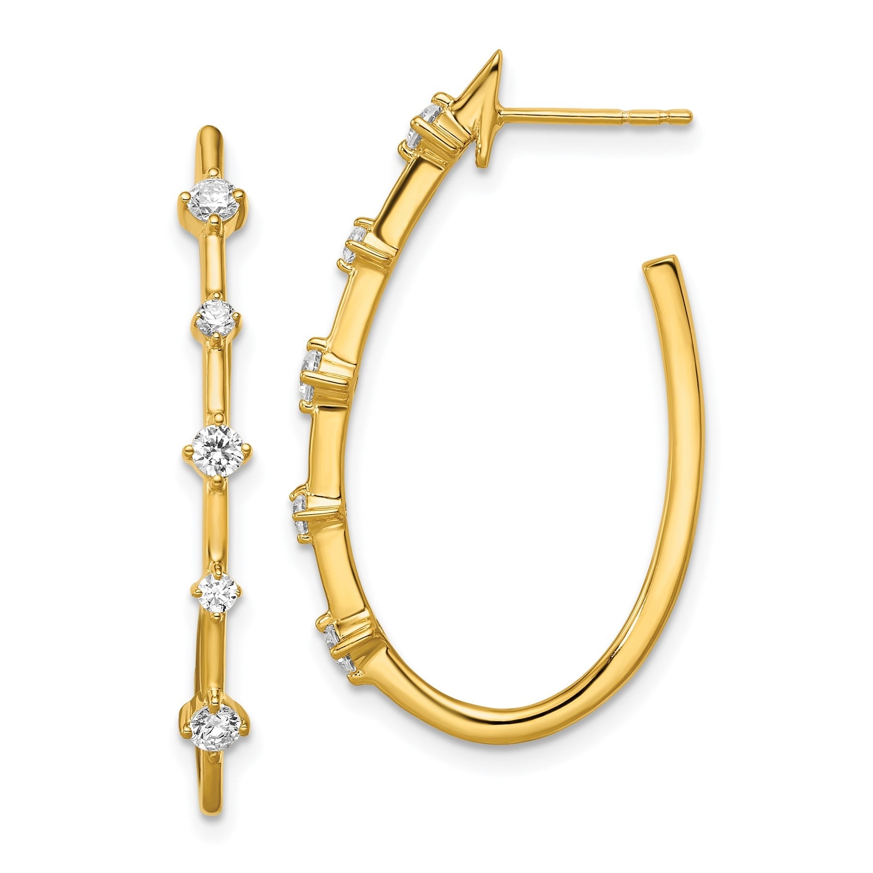 14K Gold Lab Grown Diamond Post J Hoop Earrings