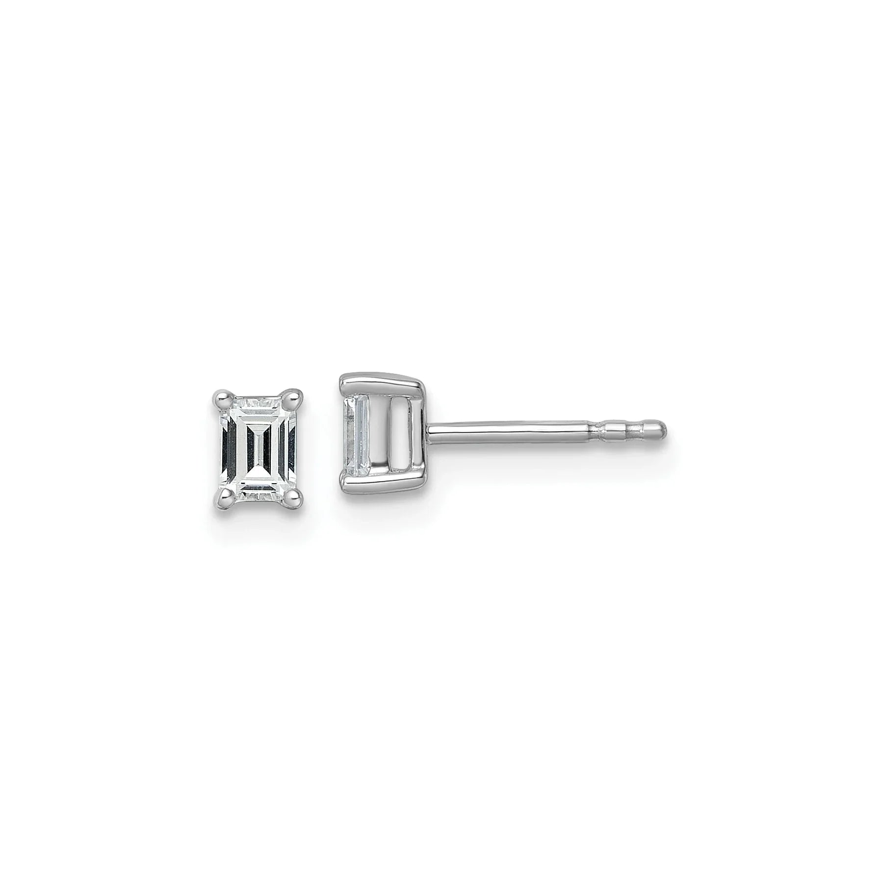 14K Gold Lab Grown Diamond Emerald Cut Four Prong Stud Earrings - Fine Diamond
