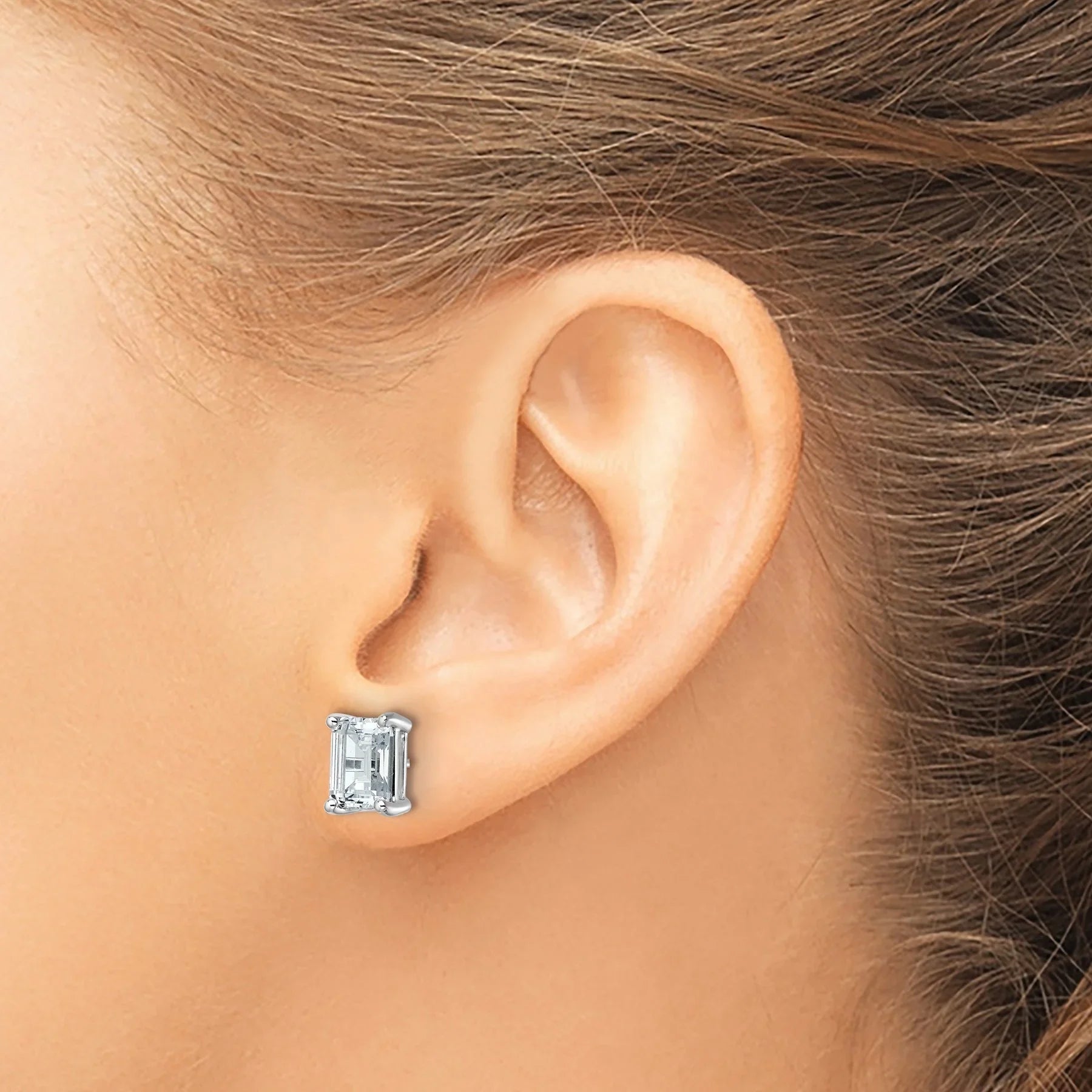 14K Gold Lab Grown Emerald Diamond Four Prong Stud Earrings - Fine Diamond