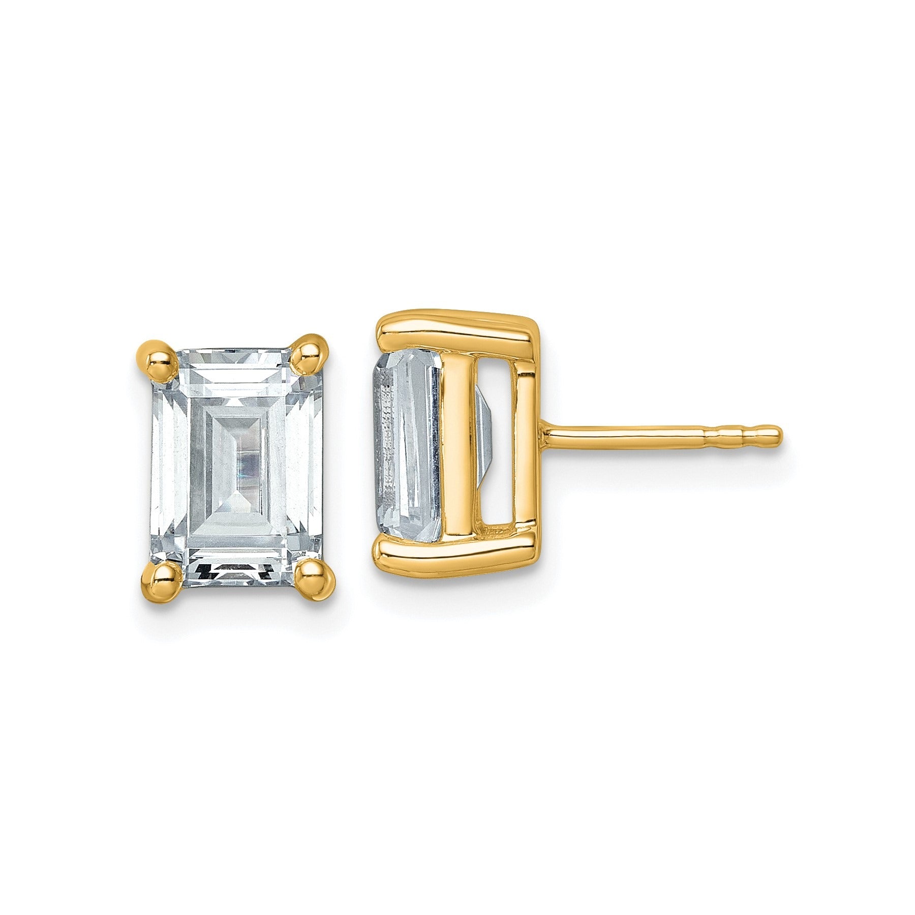 14K White Gold Lab Grown Emerald Diamond Four Prong Stud Earrings