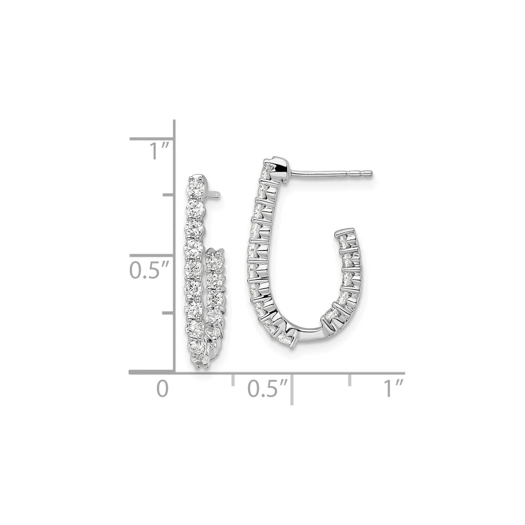 14k White Gold Lab Grown Diamond J-Hoop Hoop Earrings - Fine Diamond