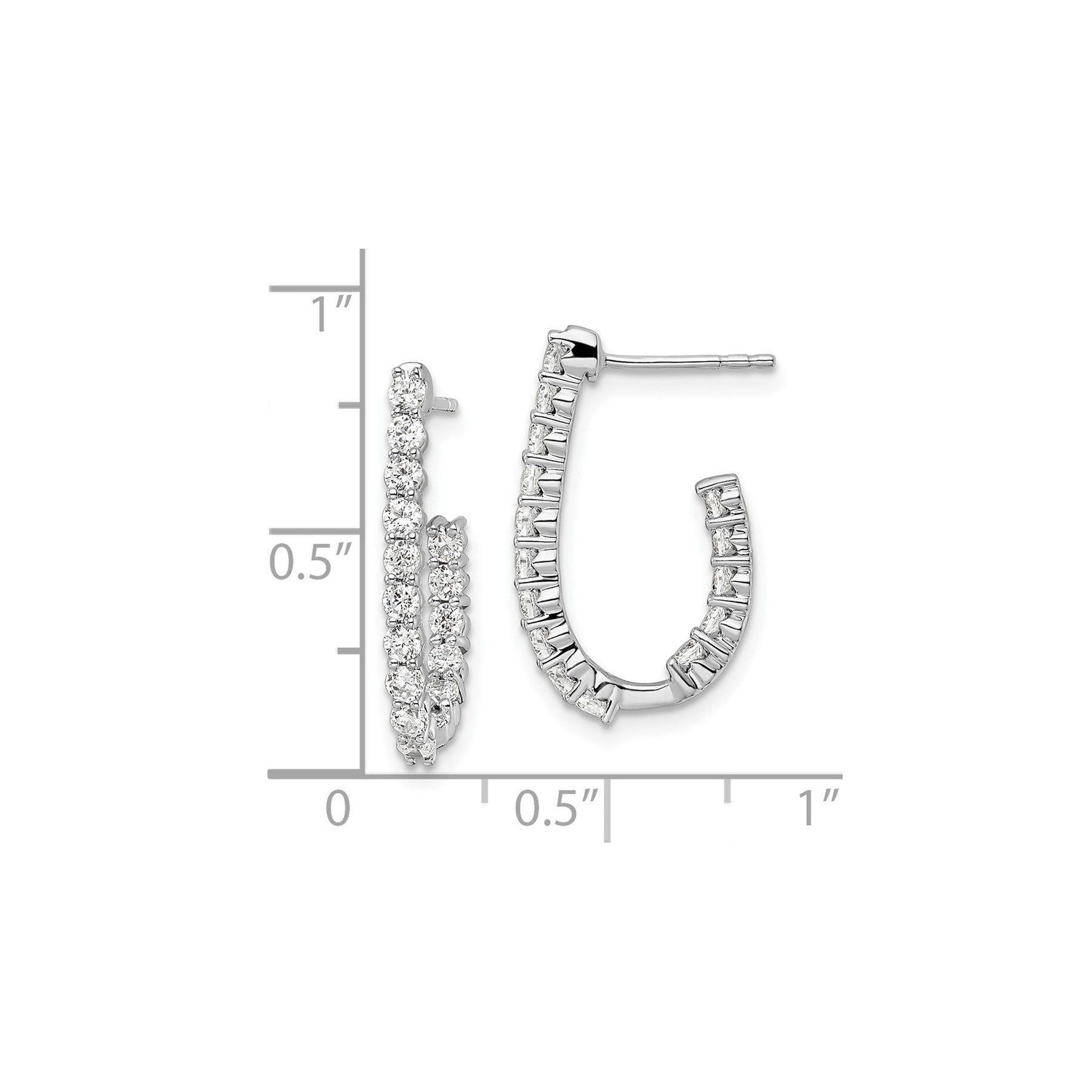 14k White Gold Lab Grown Diamond J-Hoop Earrings 1 Ct