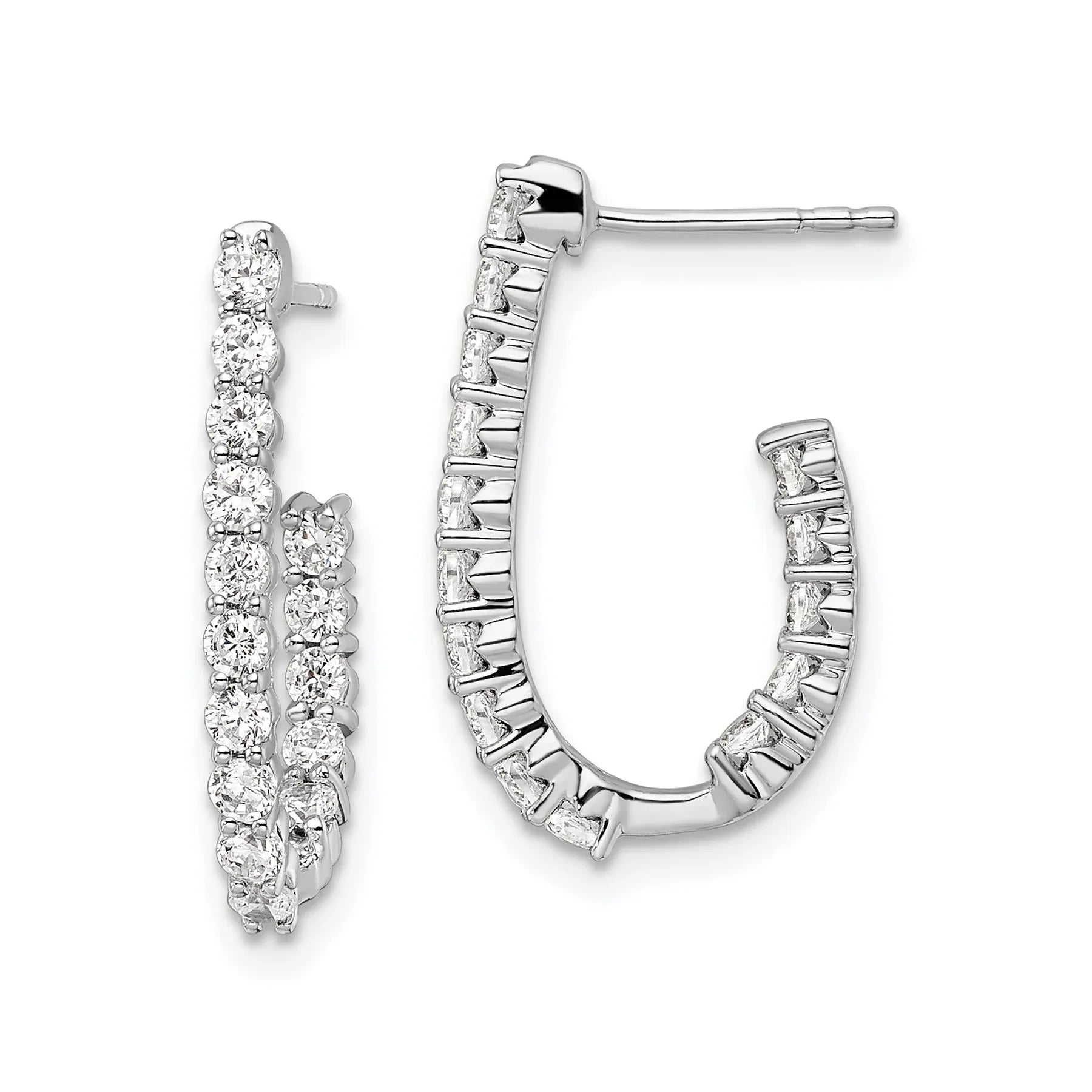 14k White Gold Lab Grown Diamond J-Hoop Hoop Earrings - Fine Diamond