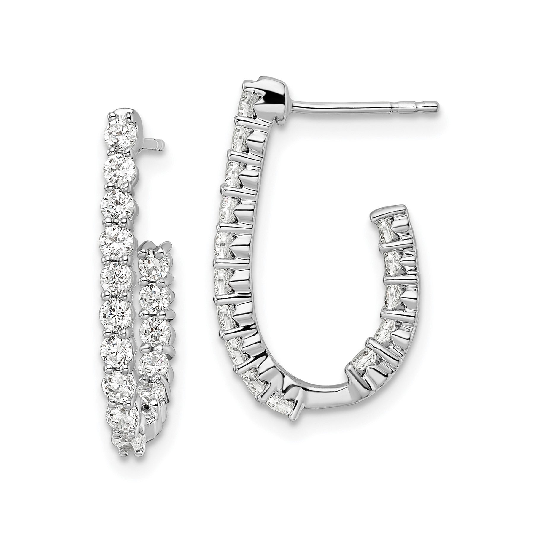 14k White Gold Lab Grown Diamond J-Hoop Earrings 1 Ct