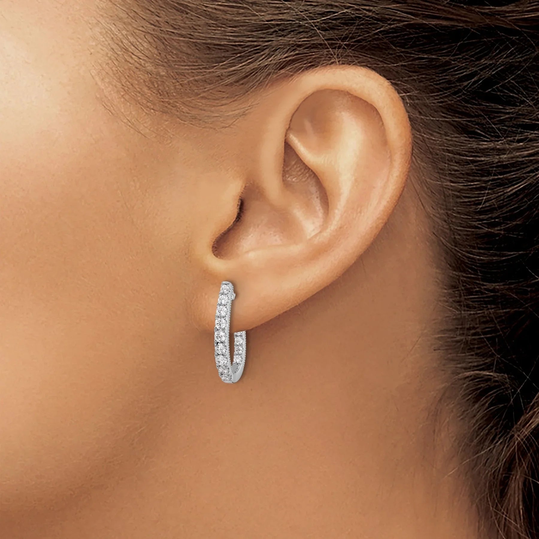 14K White Gold Lab Grown Diamond In and Out J-Hoop Earrings - Fine Diamond