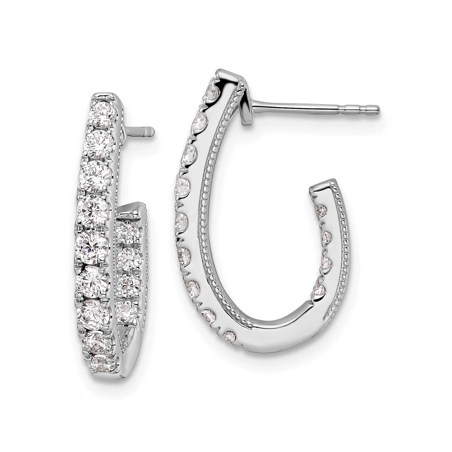 14K White Gold Lab Grown Diamond In and Out J-Hoop Earrings - Fine Diamond
