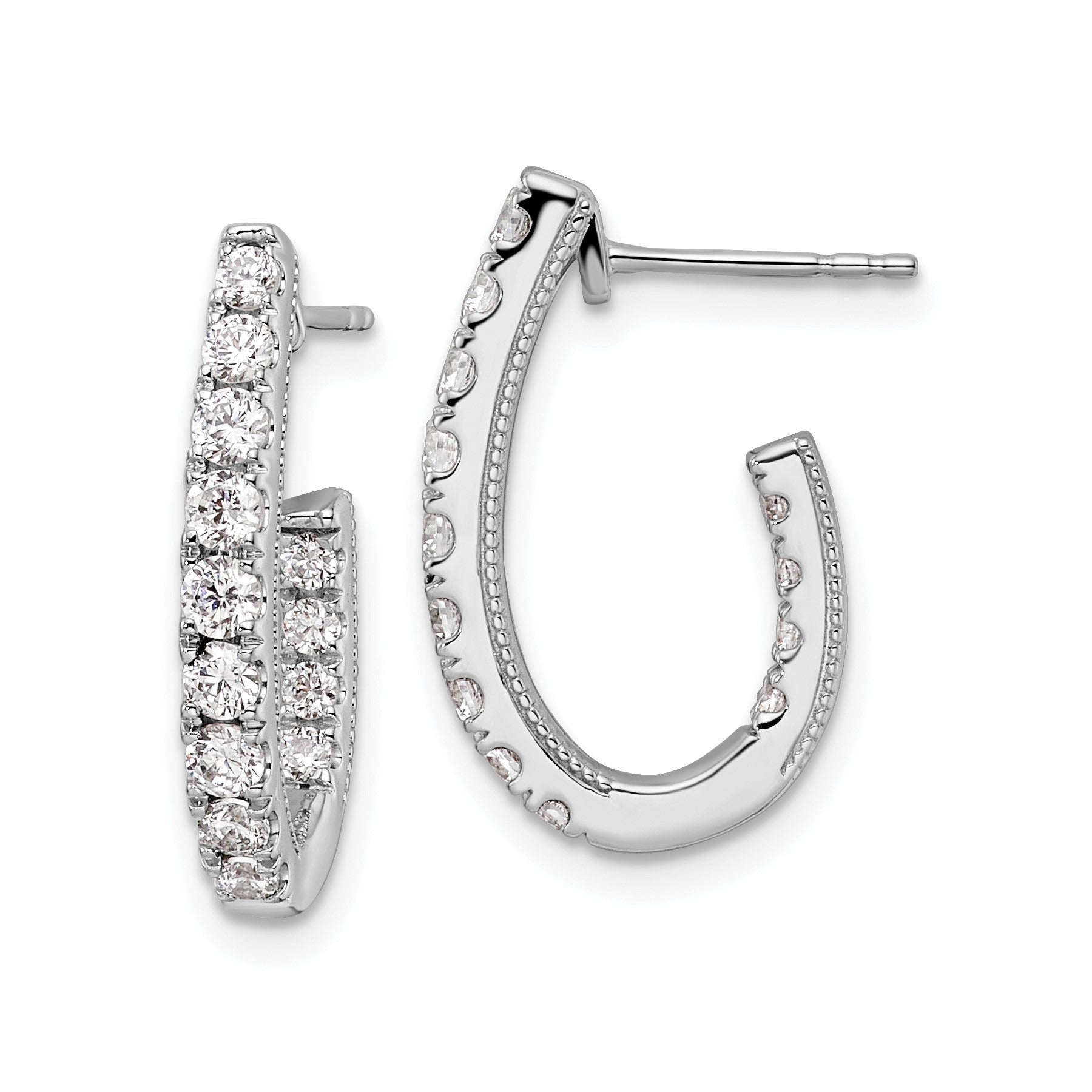 14K White Gold Lab Grown Diamond In and Out J-Hoop Earrings