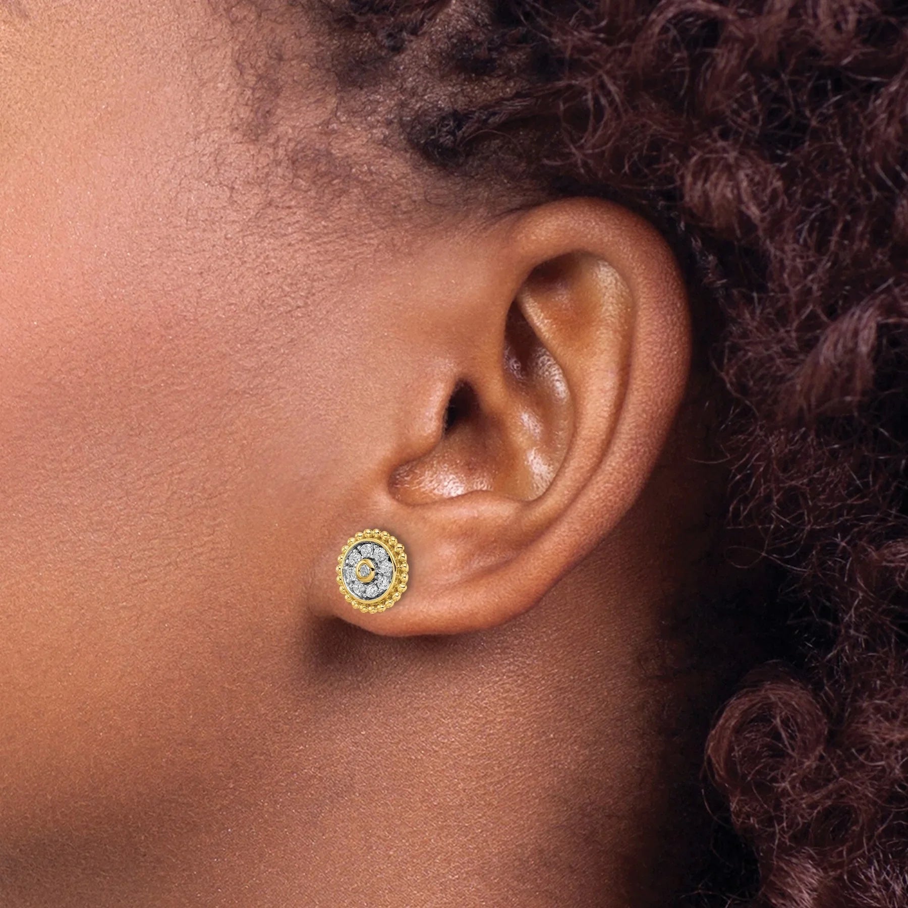 14K Yellow Gold Lab Grown Diamond Circle Post Stud Earrings - Fine Diamond