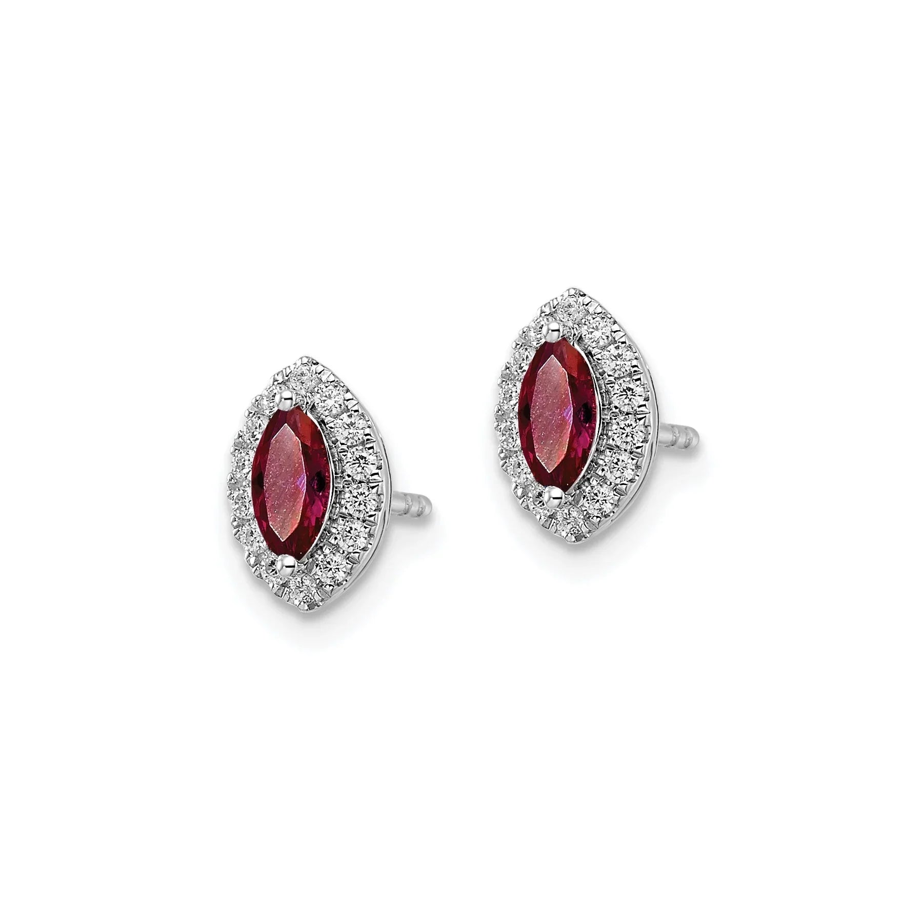 14k White Gold Lab Grown Diamond and Ruby Stud Earrings - Fine Diamond