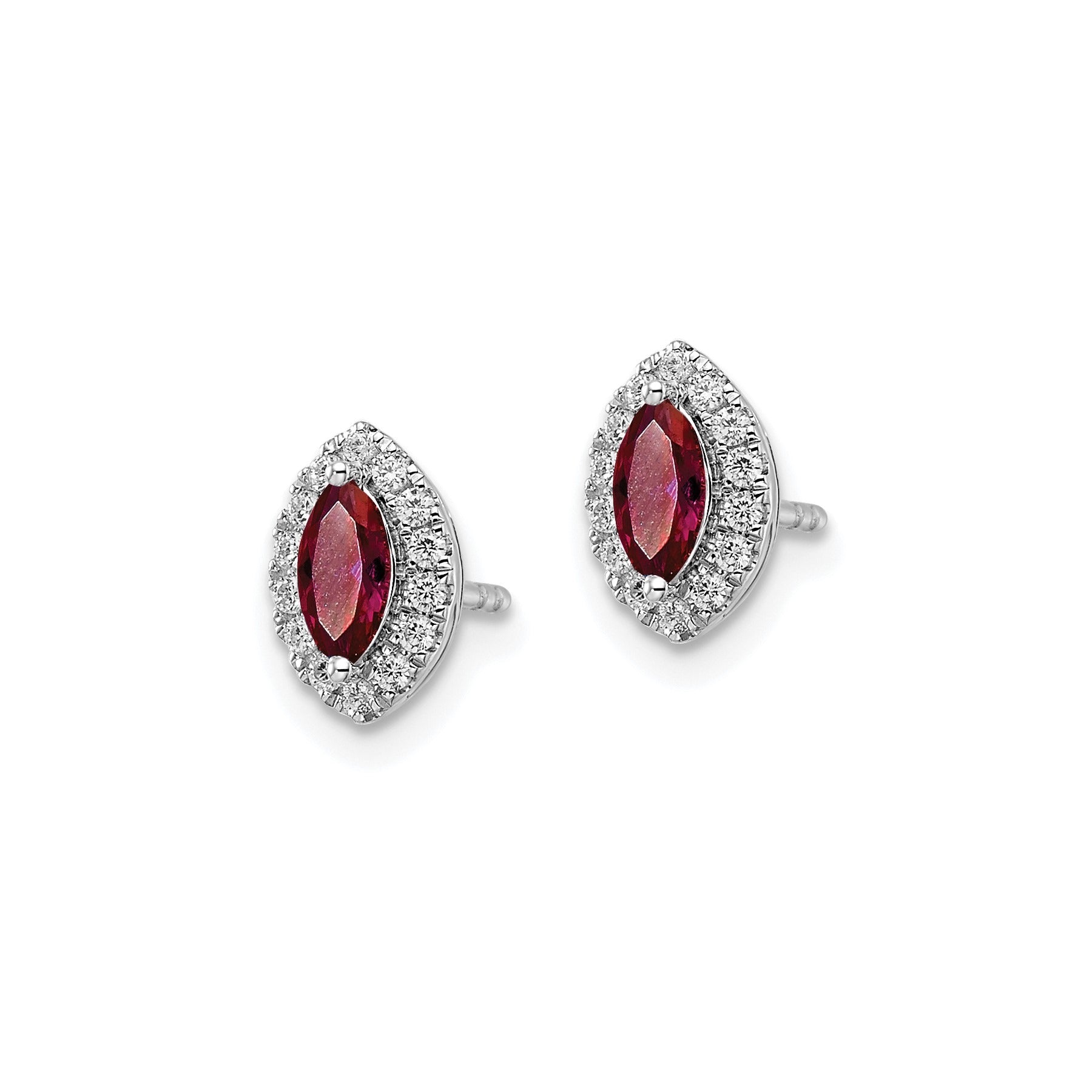 14k White Gold Lab Grown Diamond and Ruby Stud Earrings 0.2 Ct