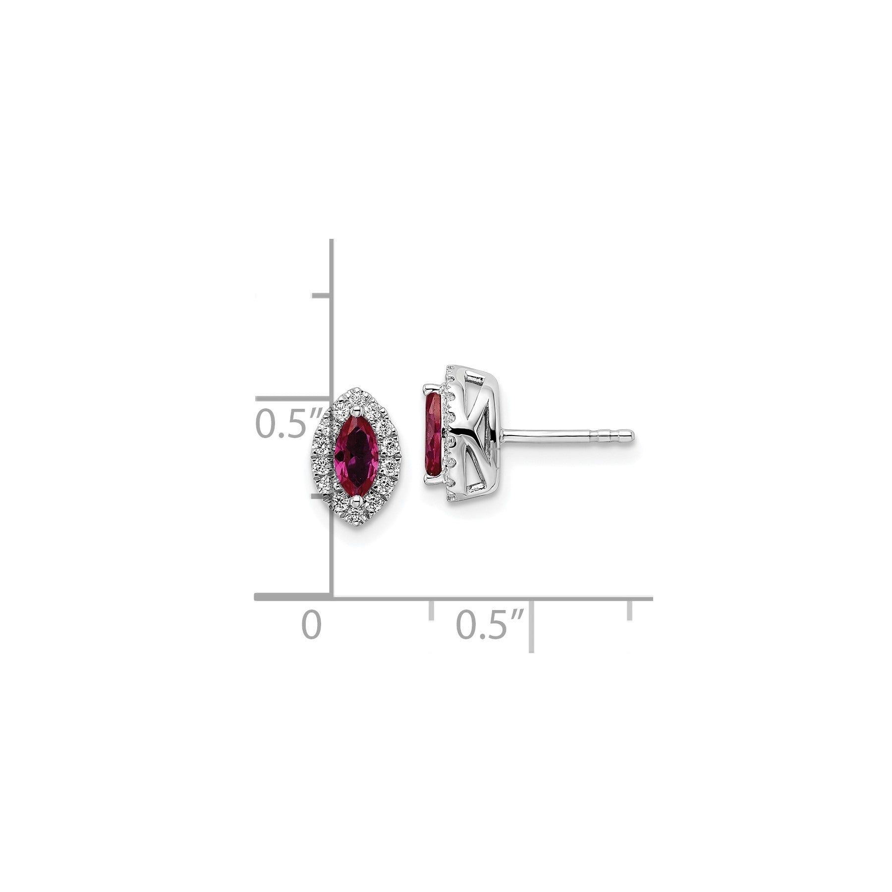 14k White Gold Lab Grown Diamond and Ruby Stud Earrings 0.2 Ct