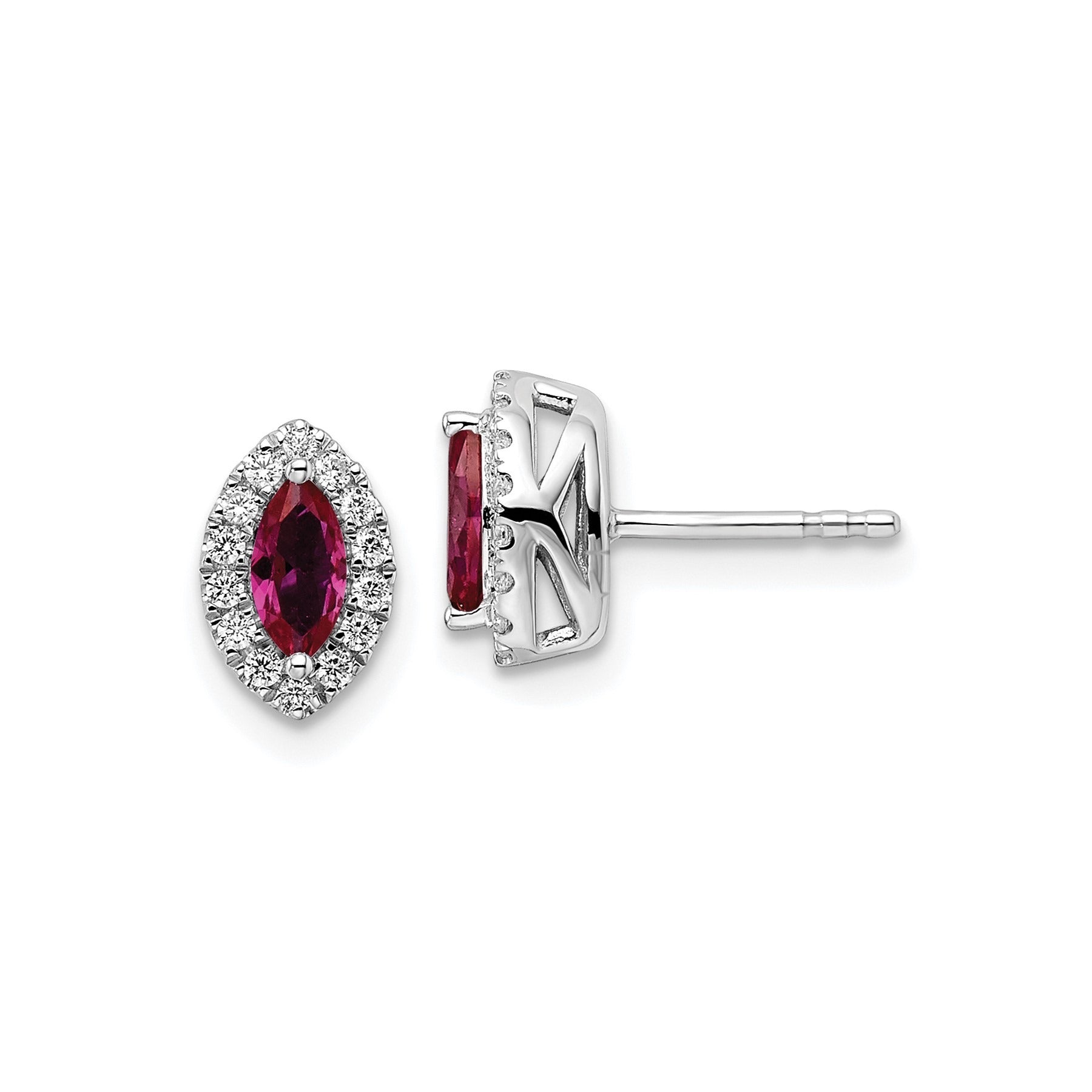 14k White Gold Lab Grown Diamond and Ruby Stud Earrings 0.2 Ct