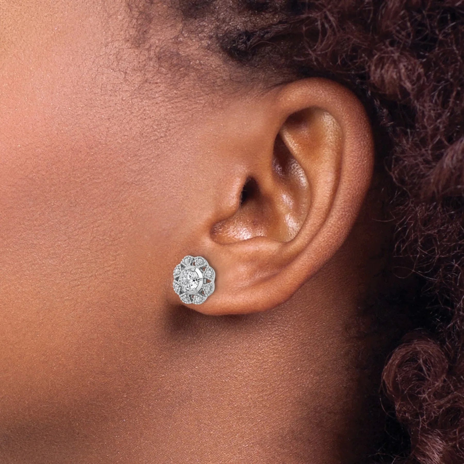 14K Gold Lab Grown Diamond Floral Post Stud Earrings - Fine Diamond