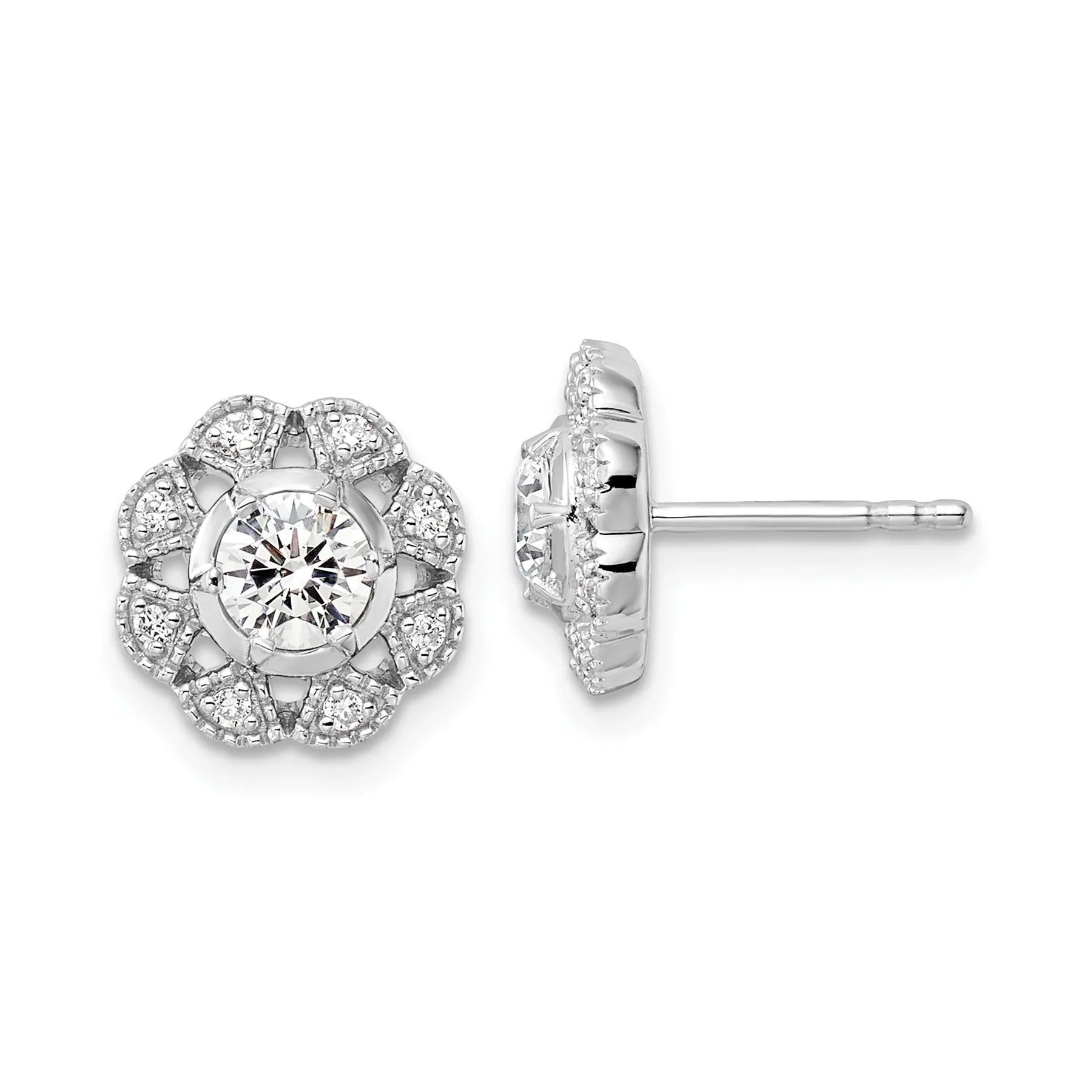14K Gold Lab Grown Diamond Floral Post Stud Earrings - Fine Diamond