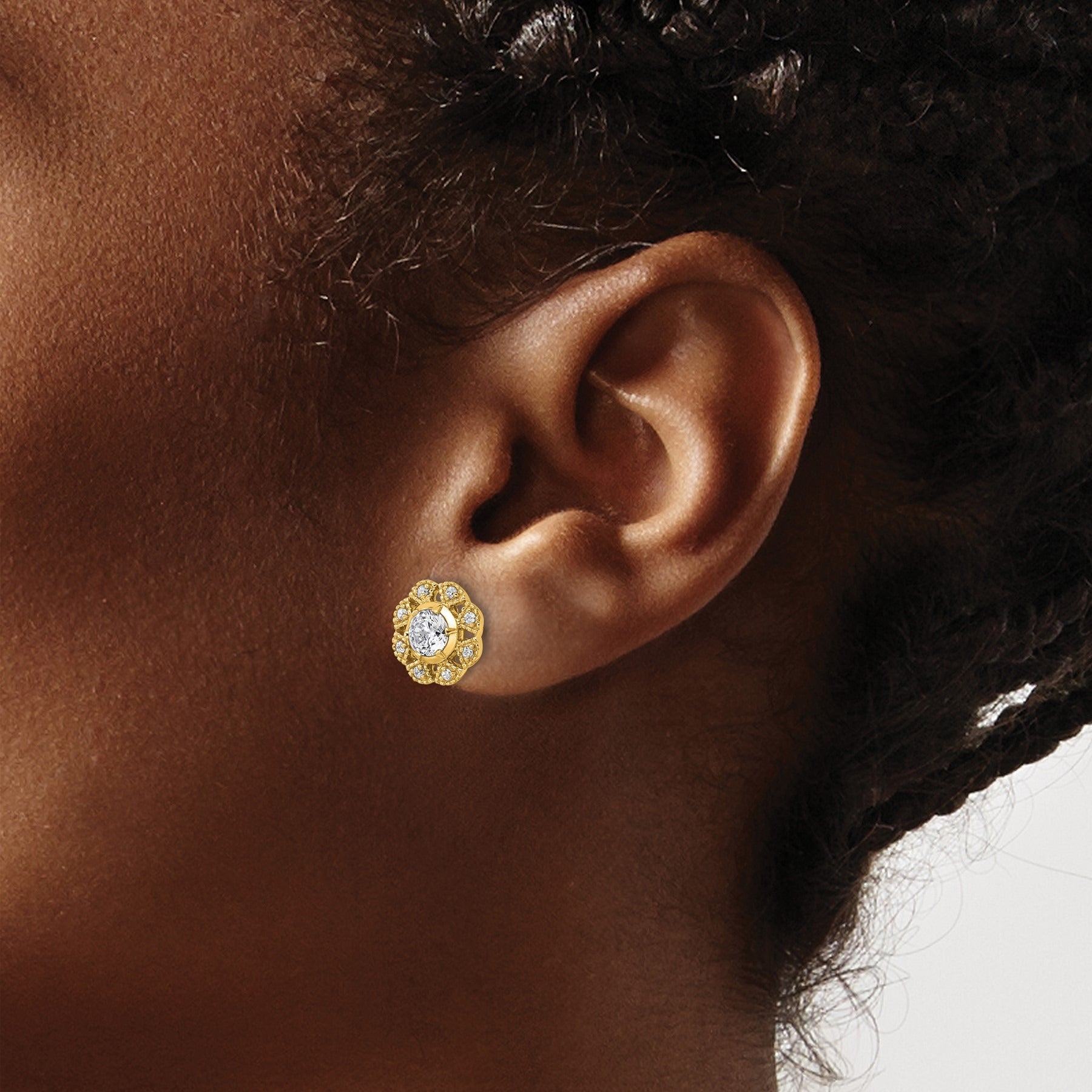 14K Gold Lab Grown Diamond Floral Post Stud Earrings