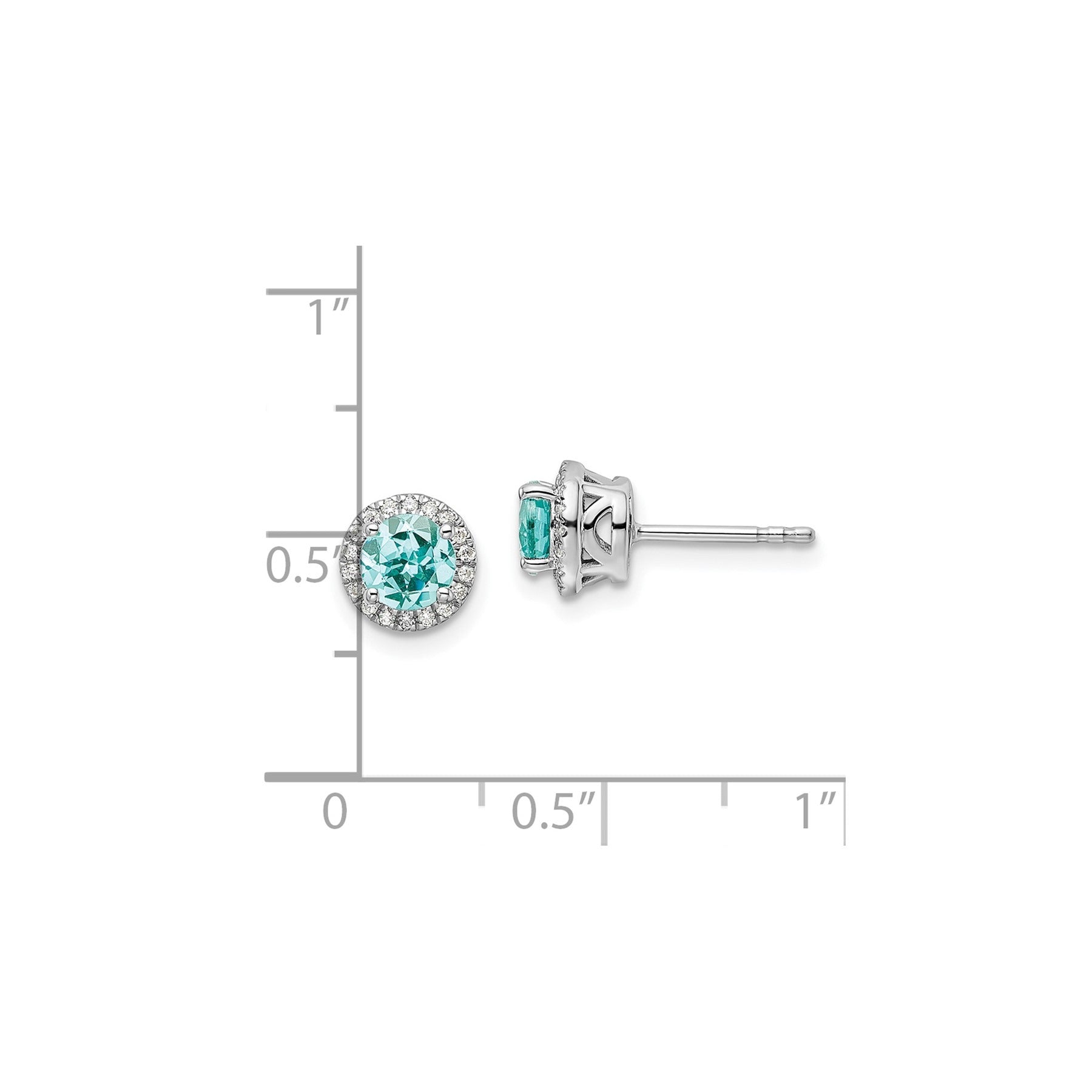 14k White Gold Lab Grown Diamond and Lab Created Paraiba Post Earrings 0.125 Ct.