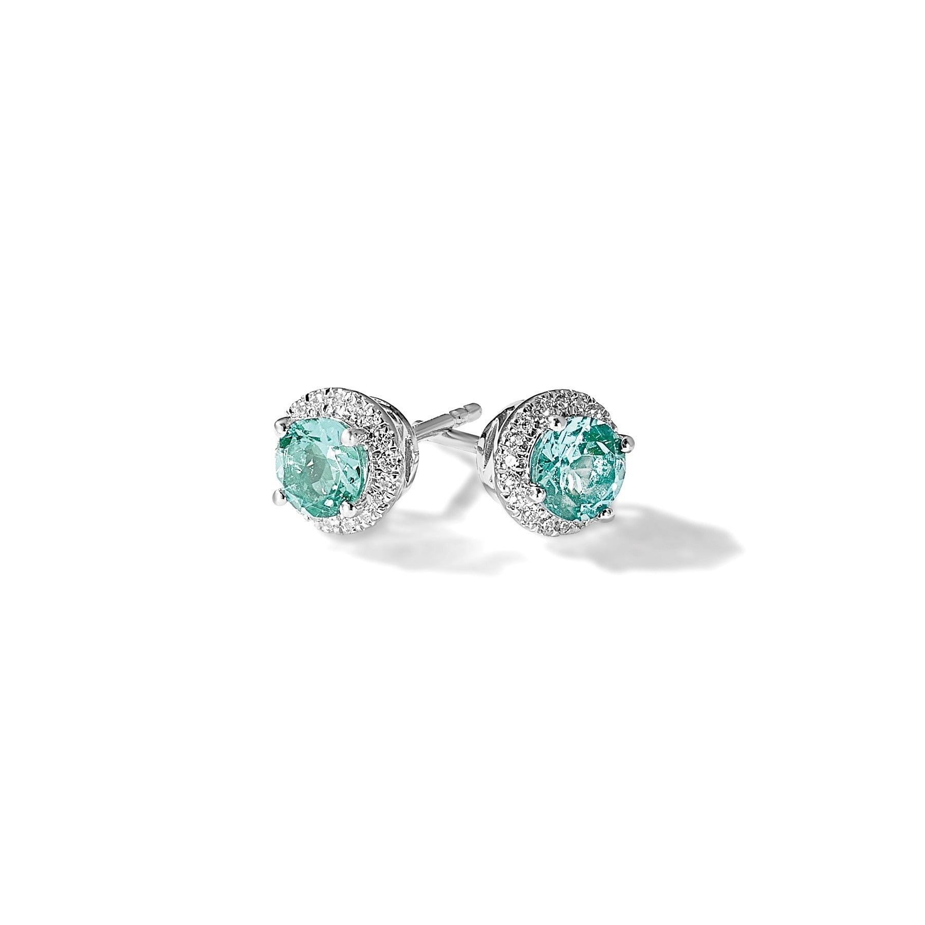 14k White Gold Lab Grown Diamond and Lab Created Paraiba Post Earrings 0.125 Ct.