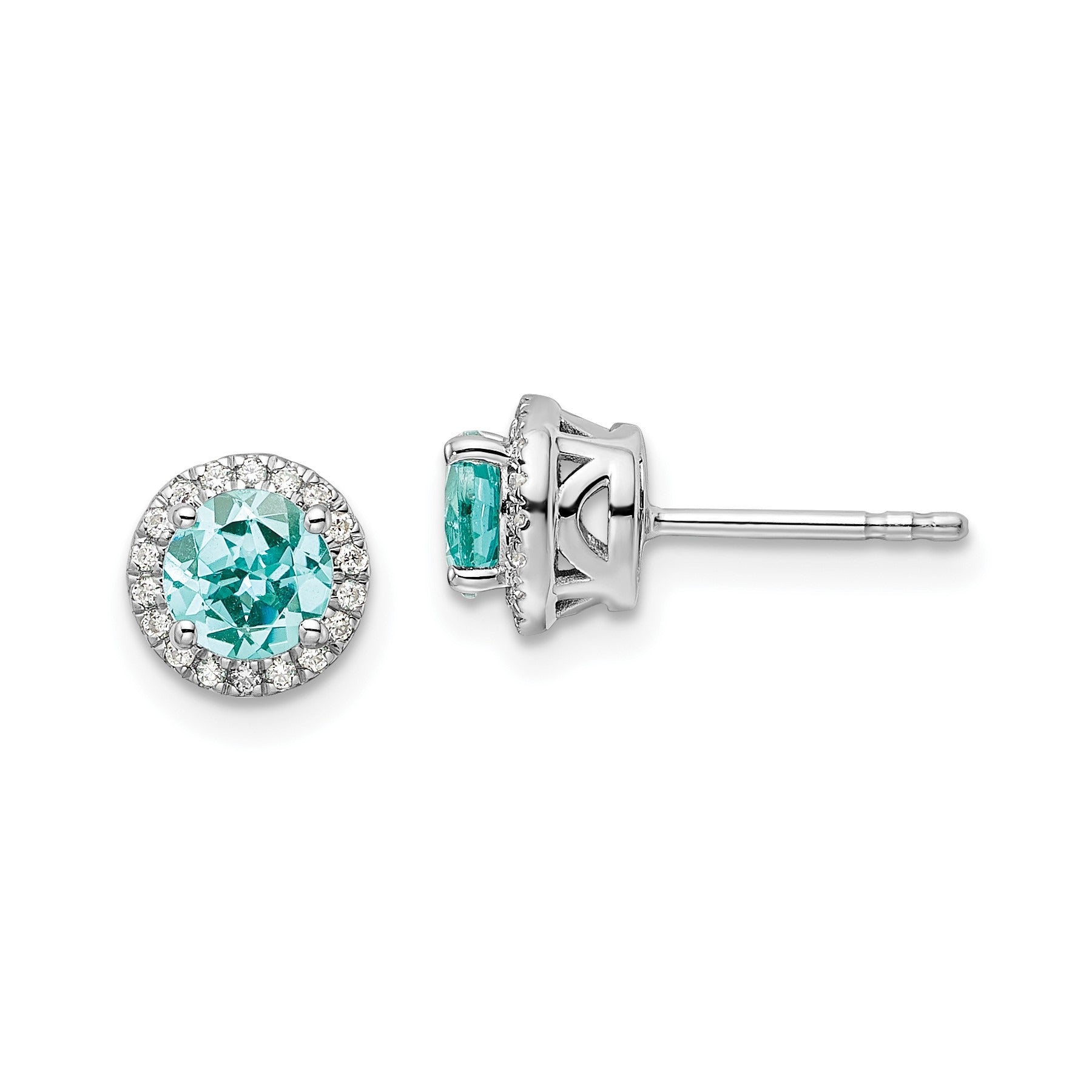 14k White Gold Lab Grown Diamond and Lab Created Paraiba Post Earrings 0.125 Ct.