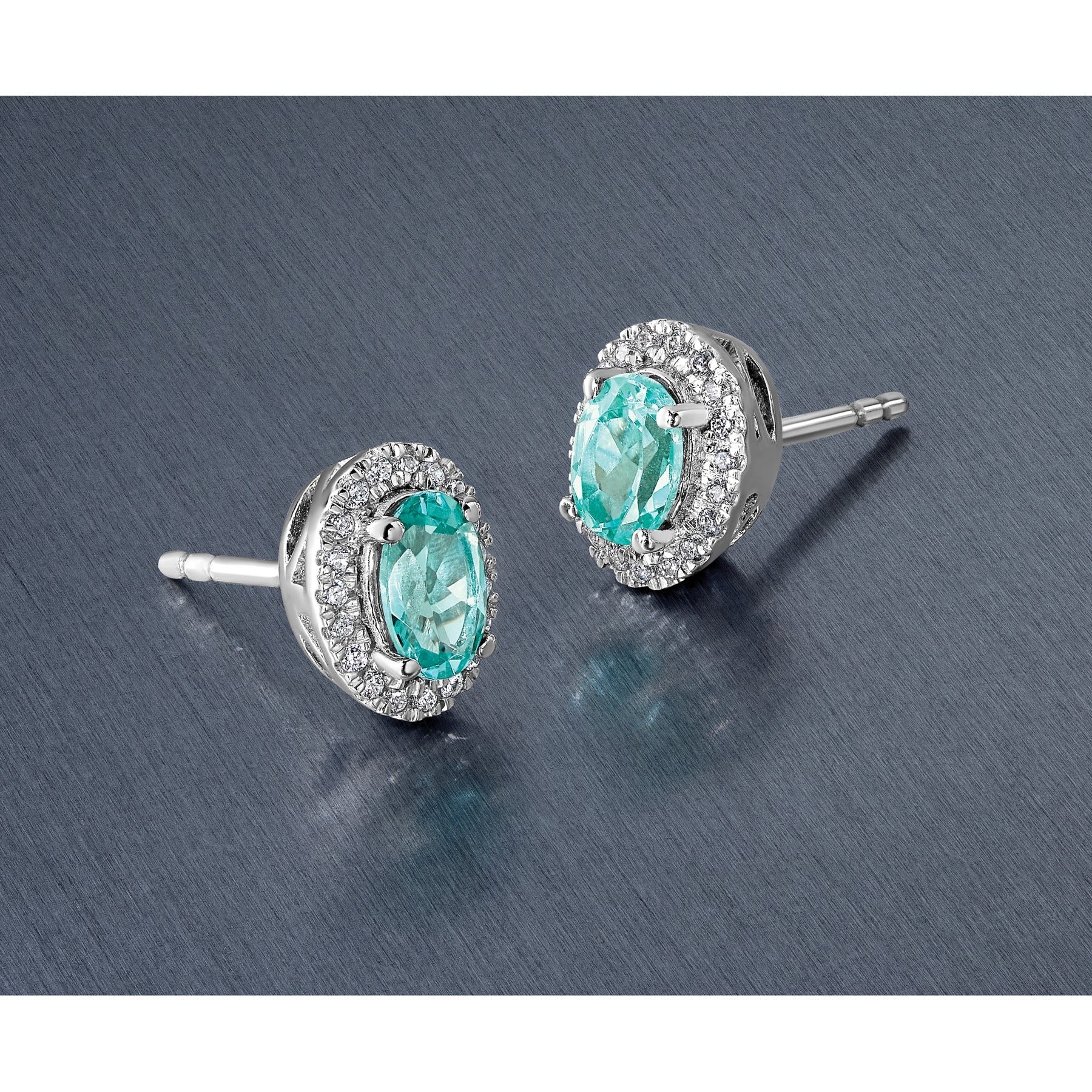 14K White Gold Lab Grown Diamond and Oval Paraiba Stud Earrings 0.152 Ct