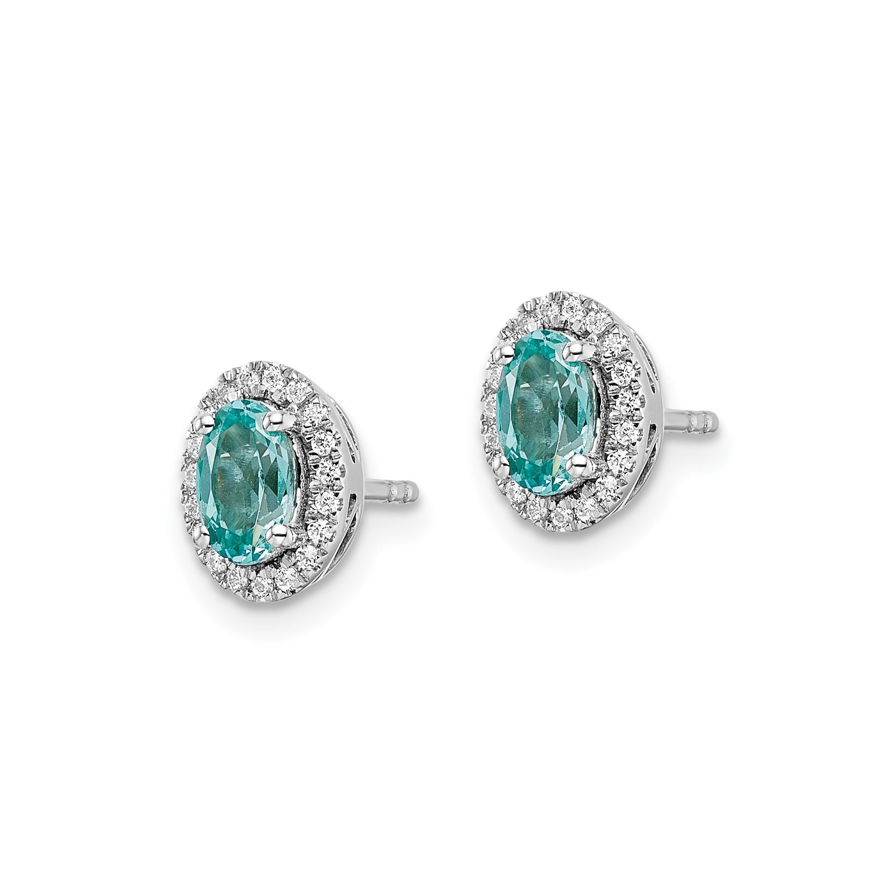 14K White Gold Lab Grown Diamond and Oval Paraiba Stud Earrings 0.152 Ct