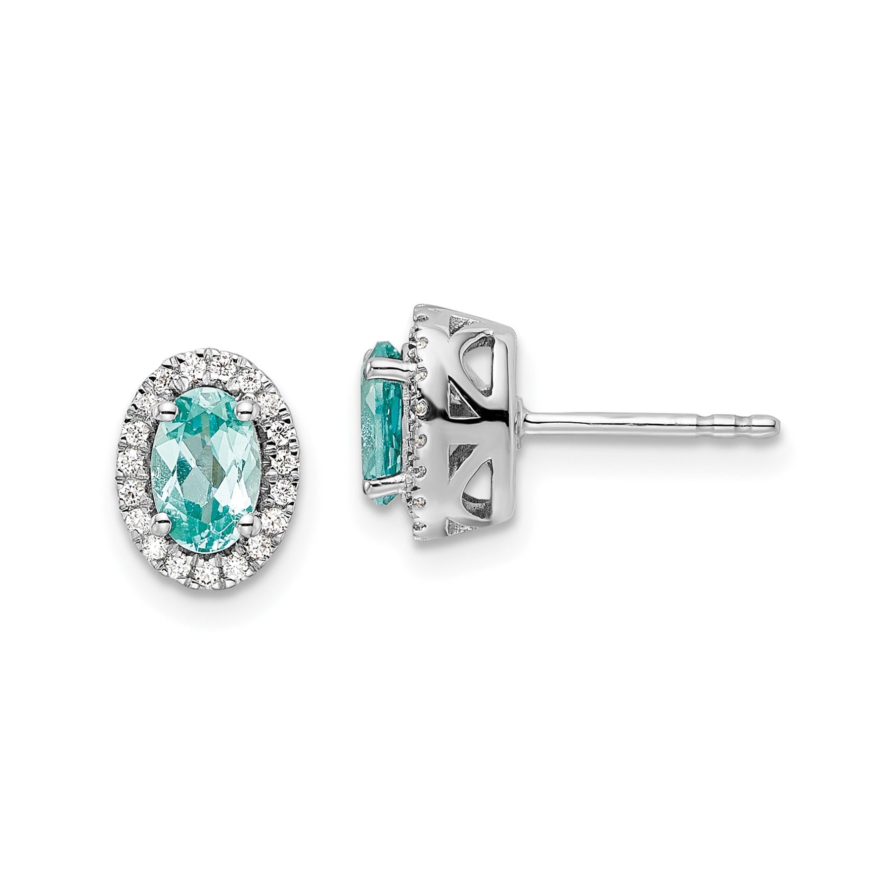 14K White Gold Lab Grown Diamond and Oval Paraiba Stud Earrings 0.152 Ct