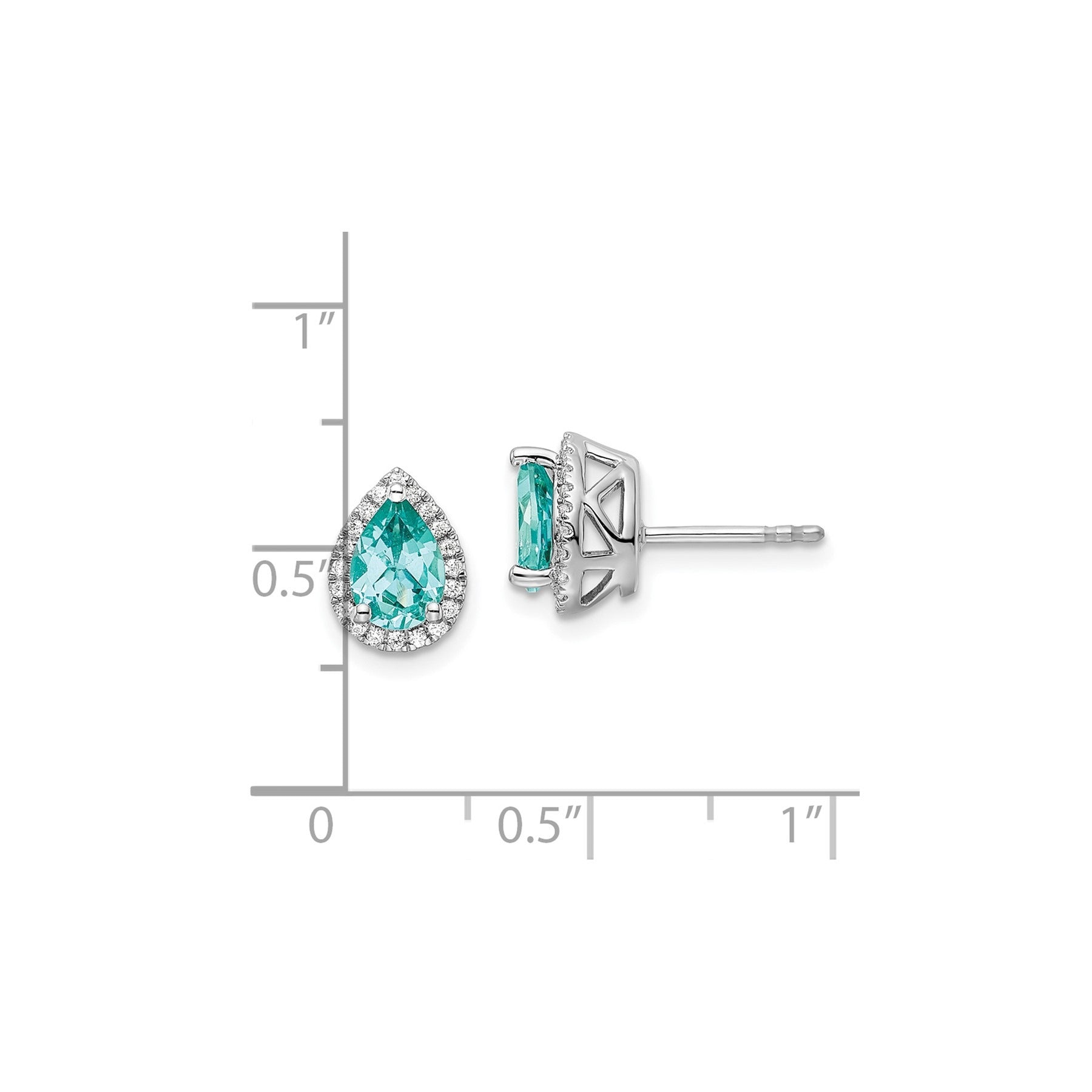 14k White Gold Lab Grown Diamond and Paraiba Pear Stud Earrings