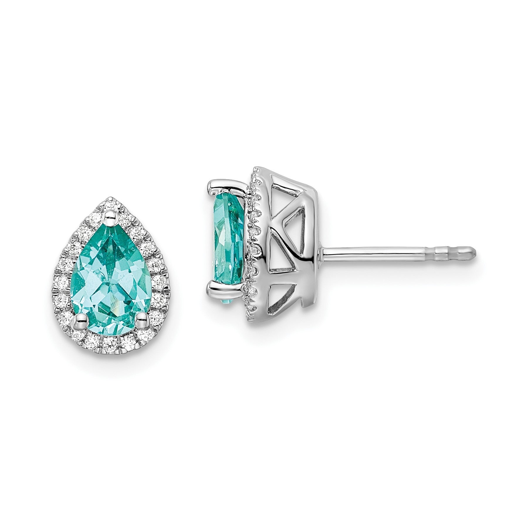 14k White Gold Lab Grown Diamond and Paraiba Pear Stud Earrings 0.16 Ct