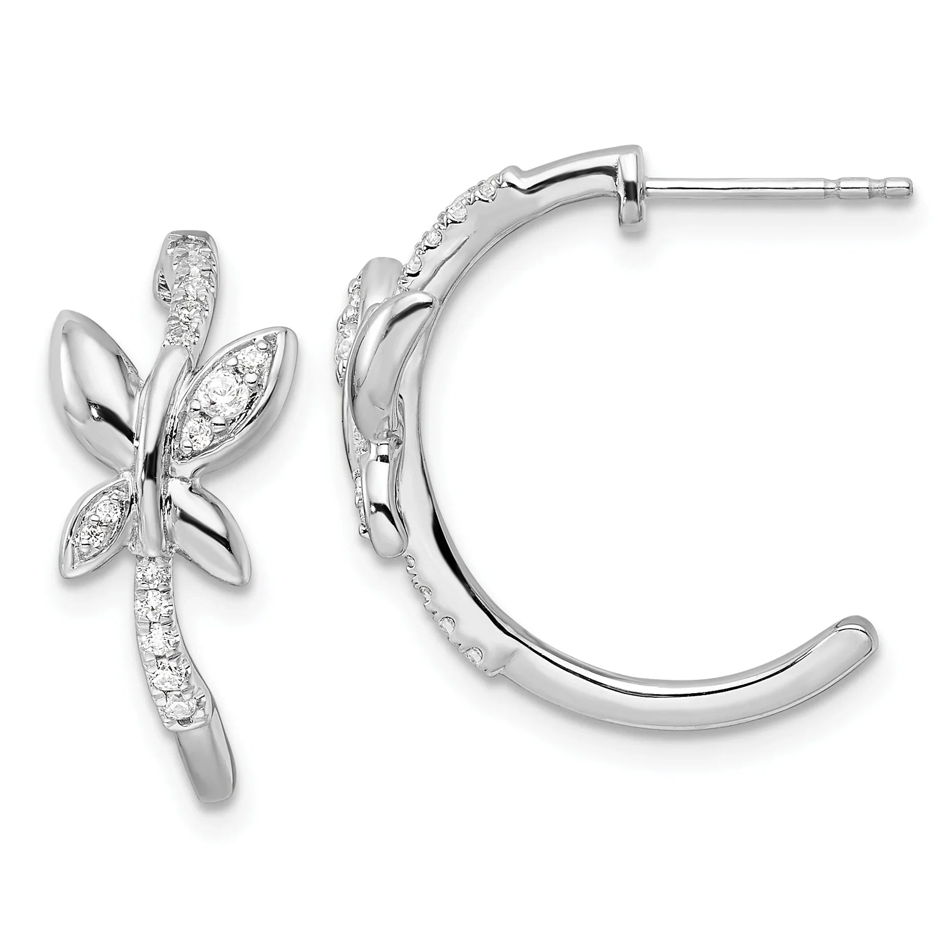 14K White Gold Lab Grown Diamond Butterfly J-Hoop Earrings - Fine Diamond