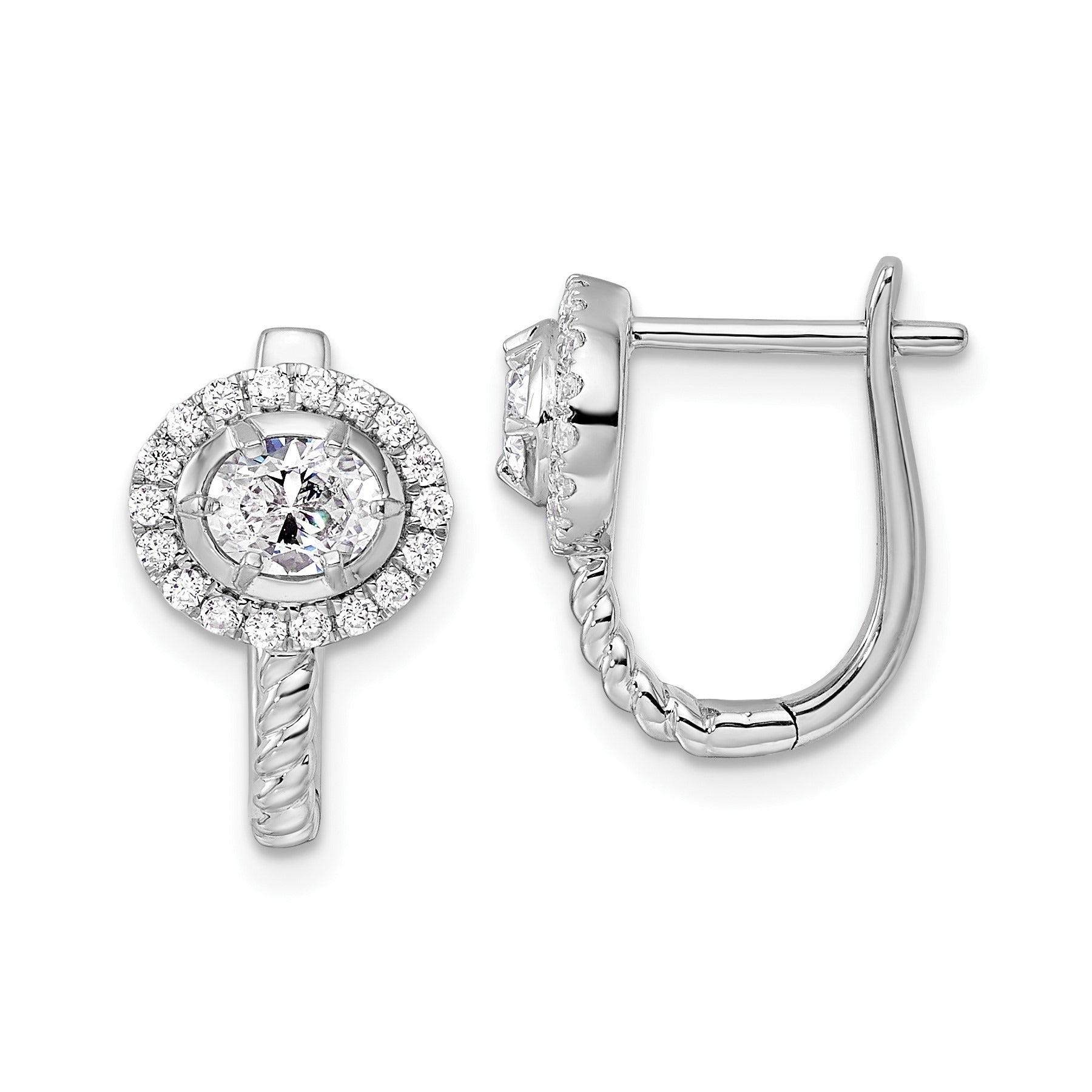 14k White Gold Lab Grown Diamond Circle Hinged Hoop Earrings