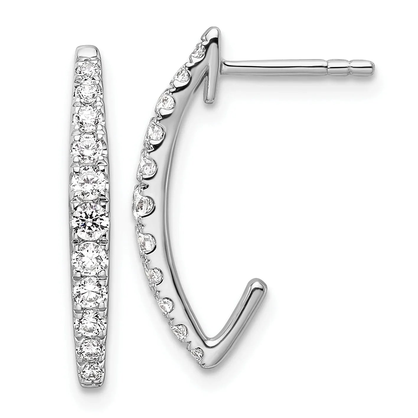 14K White Gold Lab Grown Diamond J-Hoop Earrings - Fine Diamond