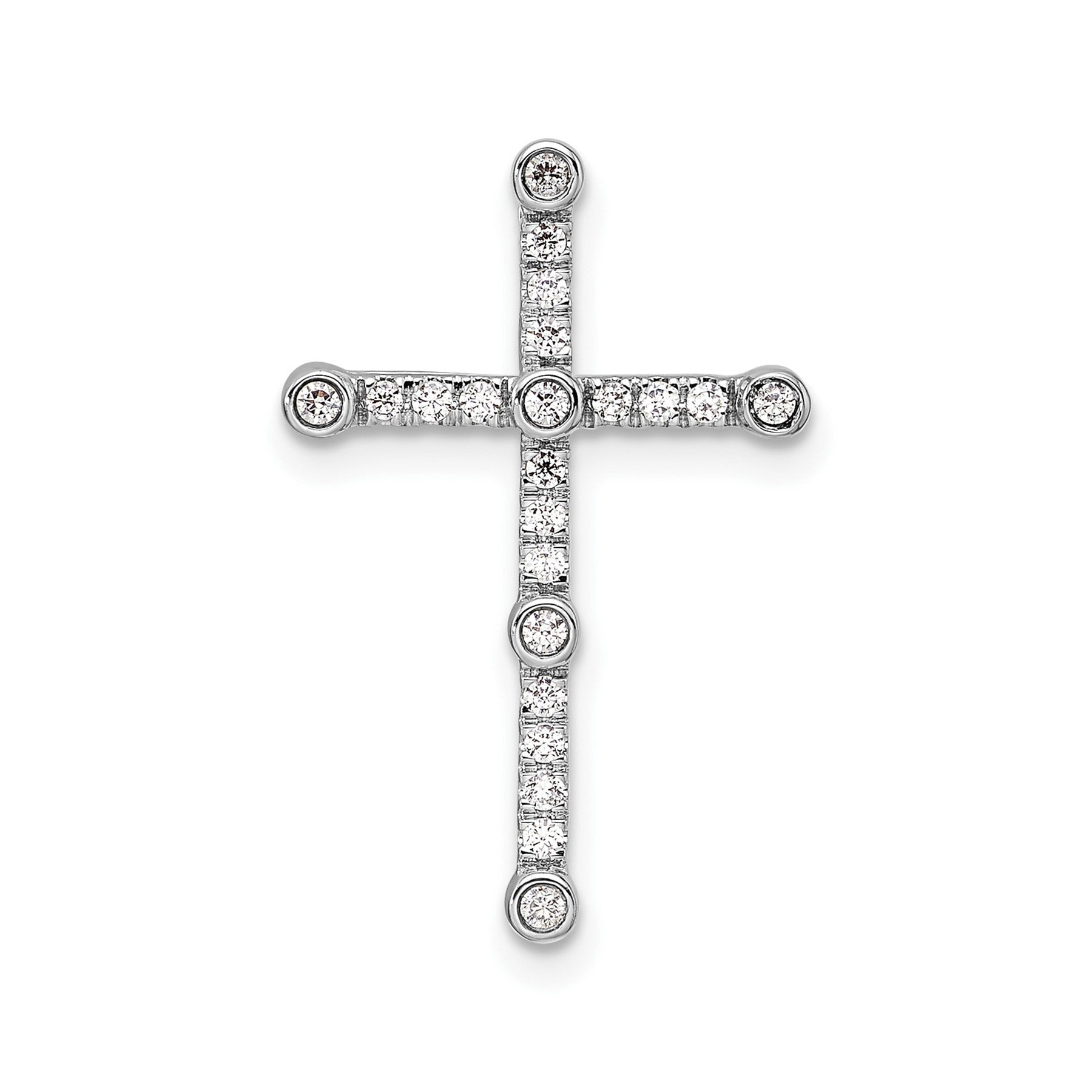 14k White Gold 1/5 carat Lab Grown Diamond Cross Chain Slide Pendant