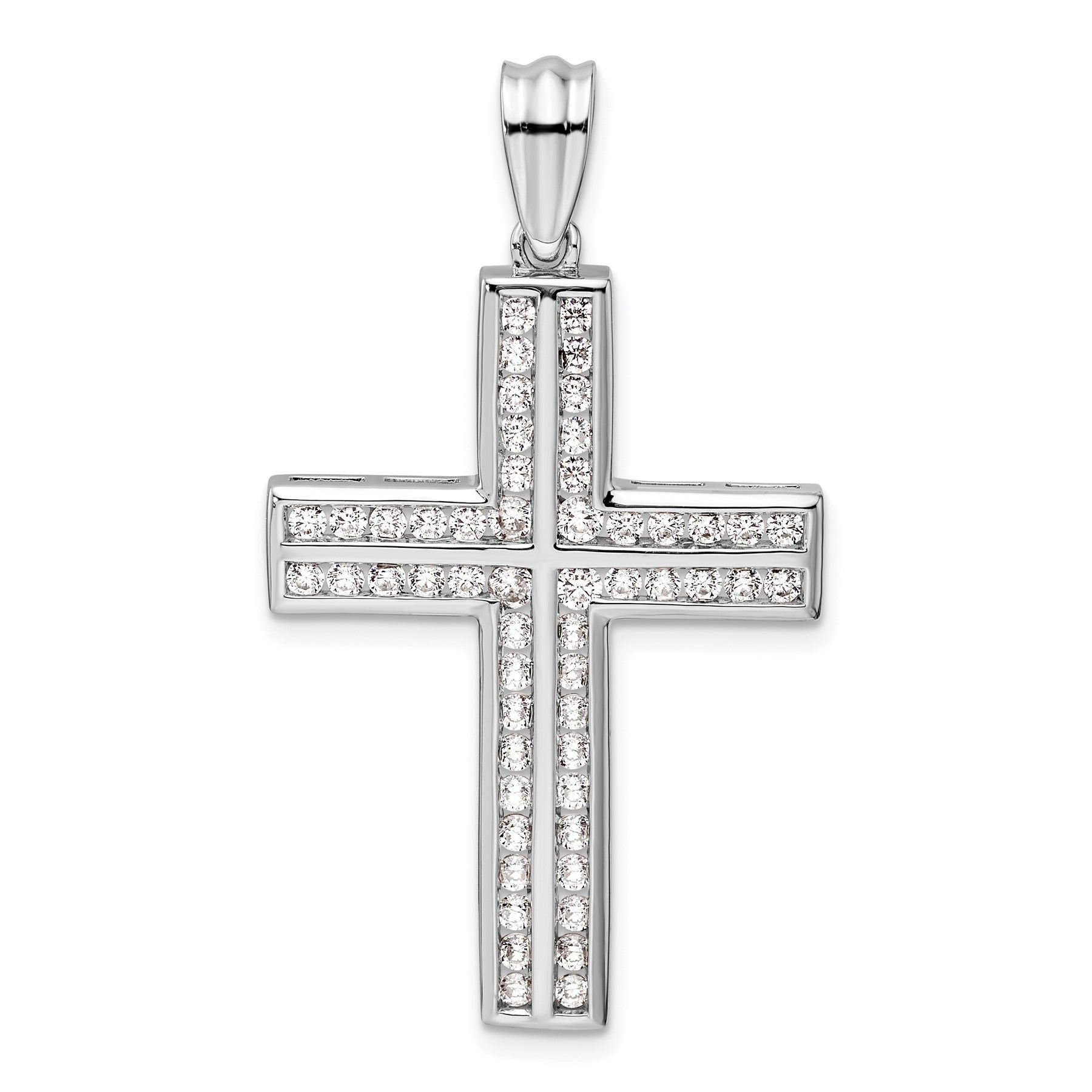 14k White Gold 1 carat Lab Grown Diamond Double Cross Pendant