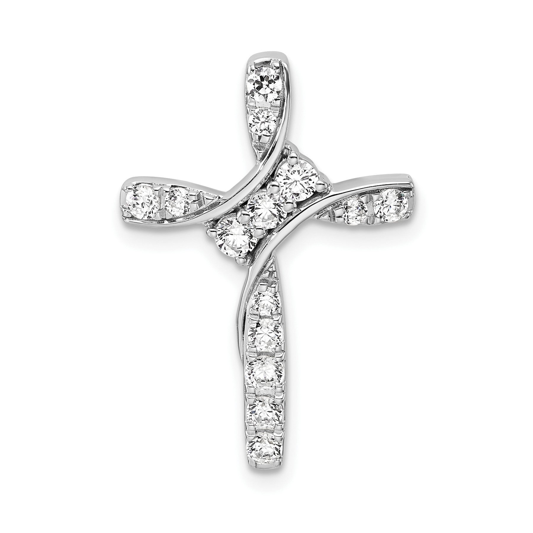 14k White Gold 1/2 carat Lab Grown Diamond Cross Chain Slide Pendant