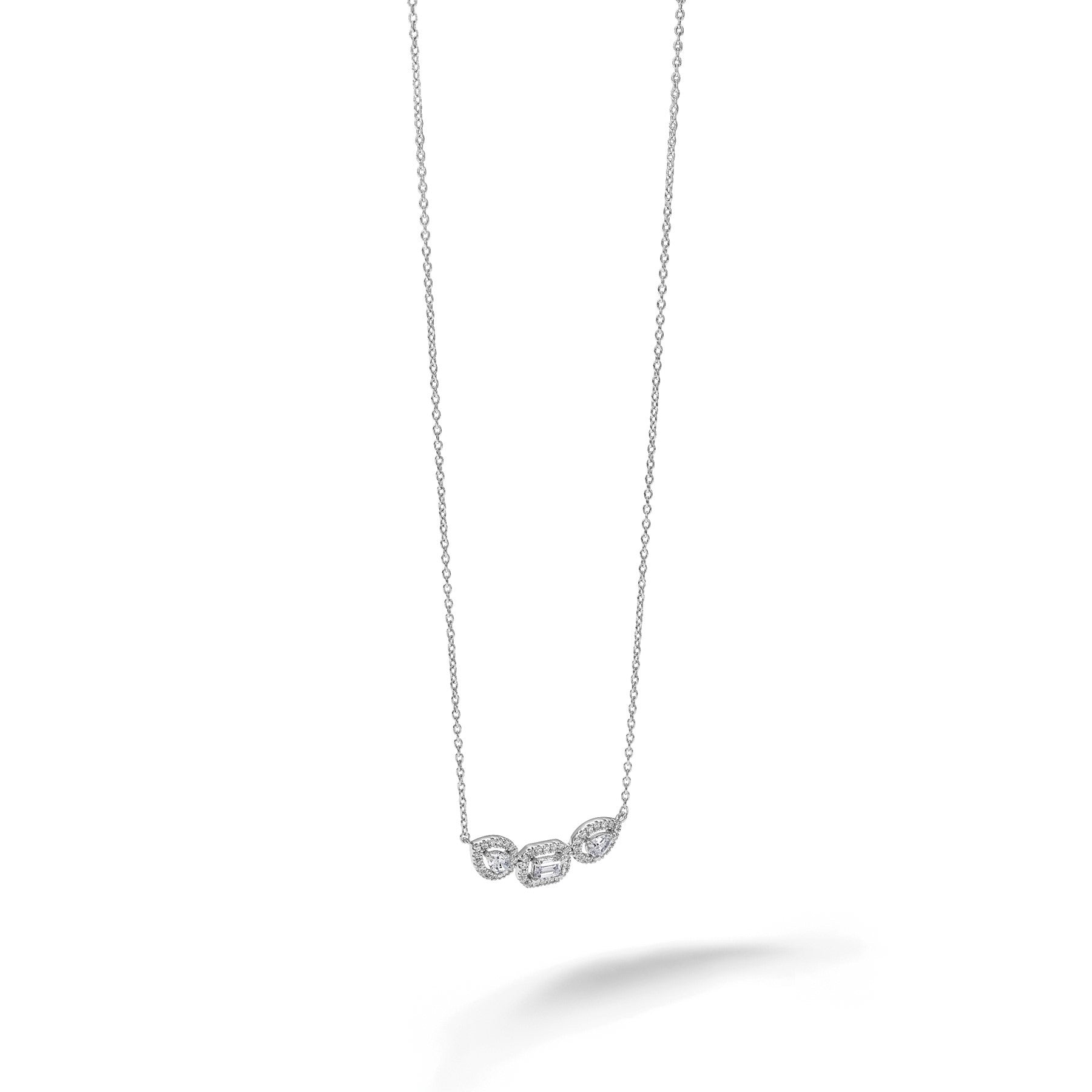 14k White Gold Lab Grown Diamond Three Stone Bar Necklace 3/4 ctw
