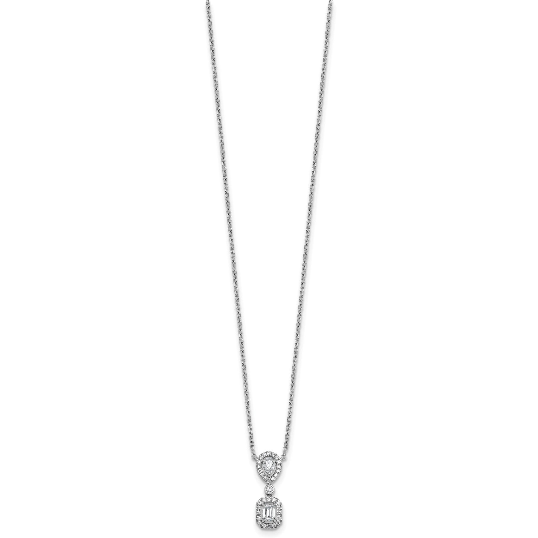 14k White Gold Lab Grown Diamond Halo Dangle Necklace 1/2 ctw
