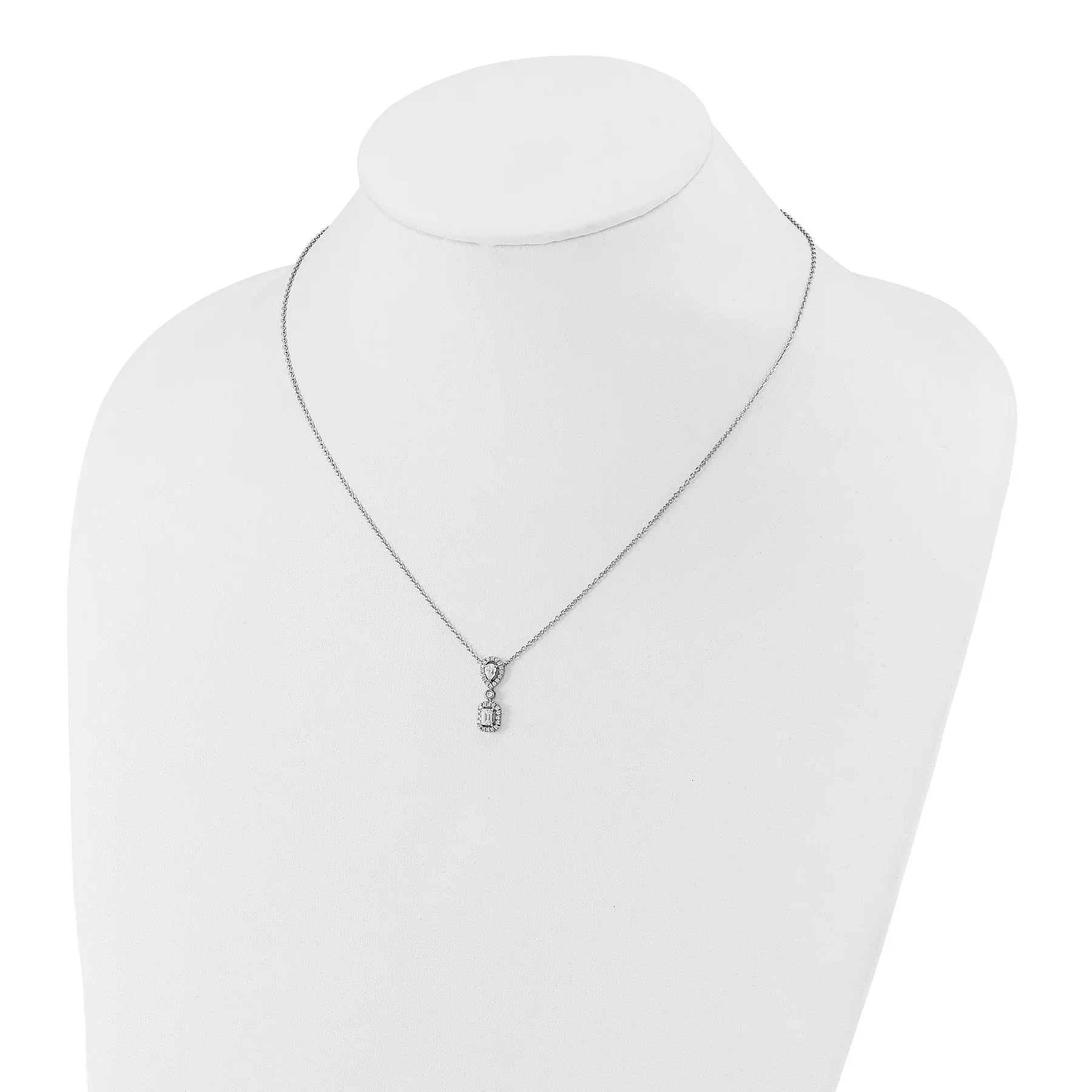 14k White Gold Lab Grown Diamond Halo Dangle Necklace - Fine Diamond