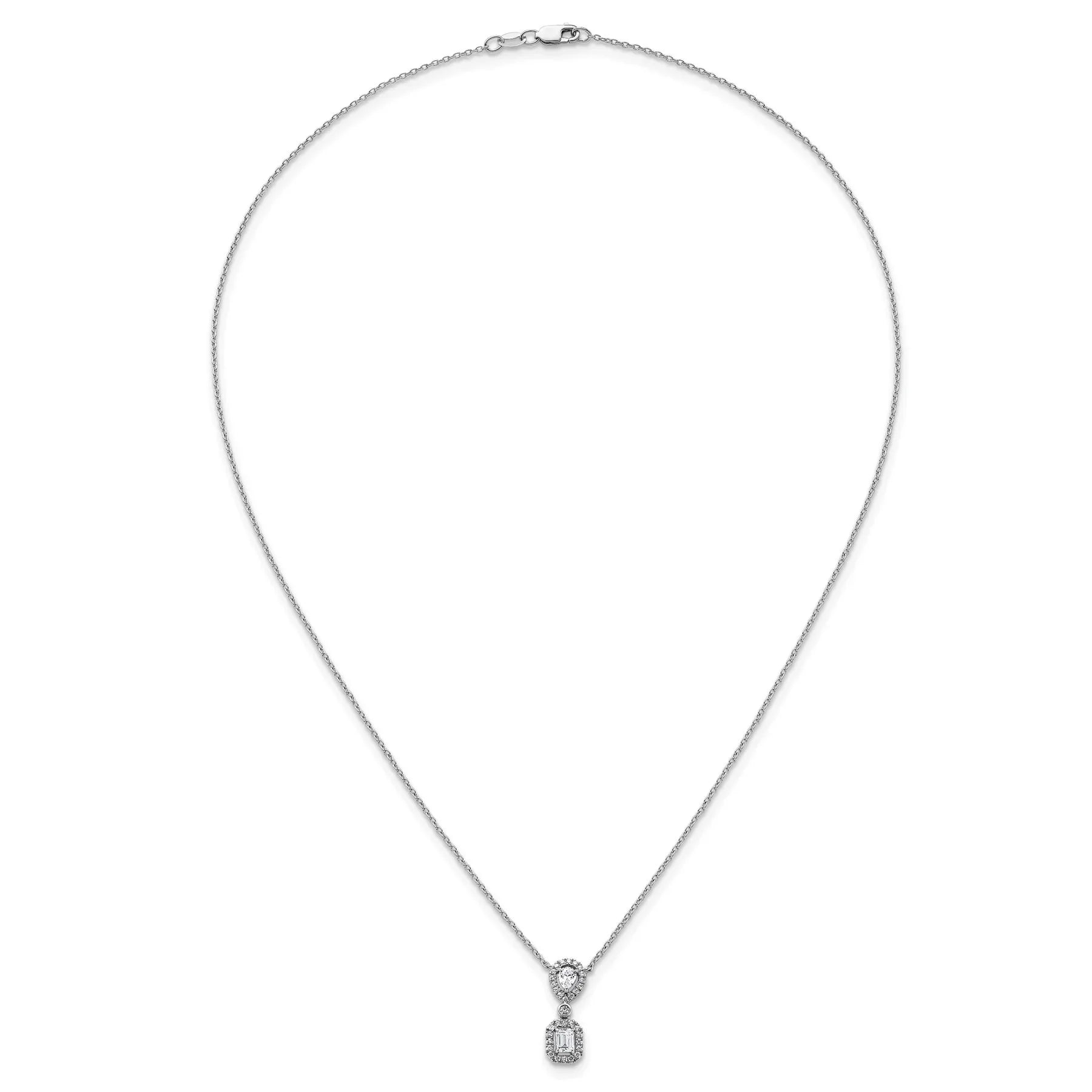 14k White Gold Lab Grown Diamond Halo Dangle Necklace - Fine Diamond