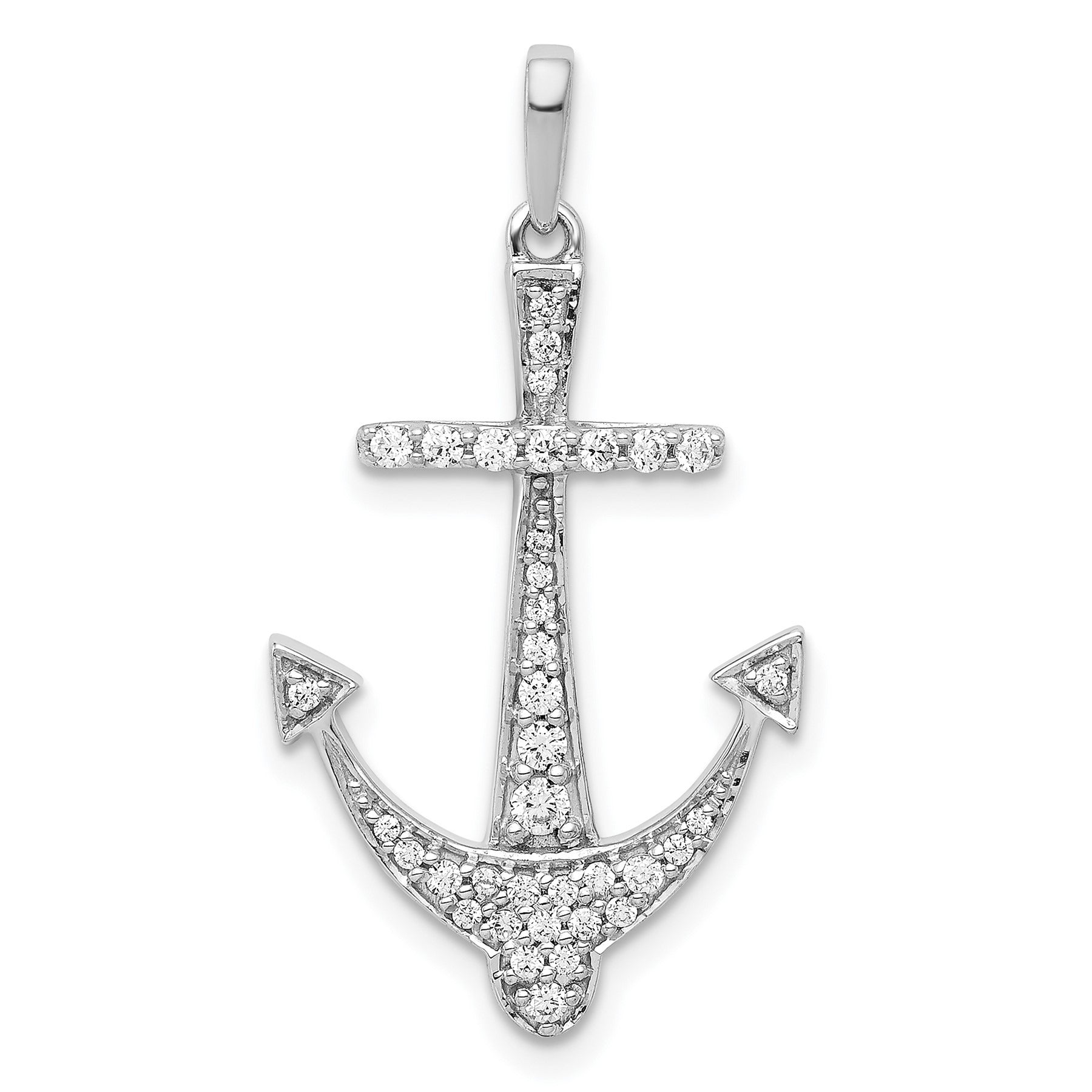 14k White Gold 1/4 carat Lab Grown Diamond Anchor Pendant