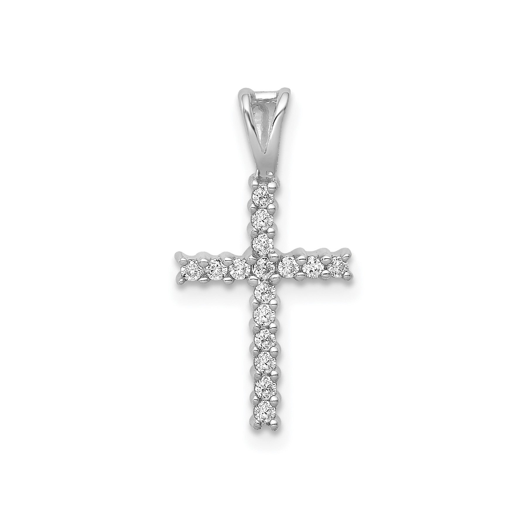 14k White Gold Lab Diamond Latin Cross Pendant 1/6 ct