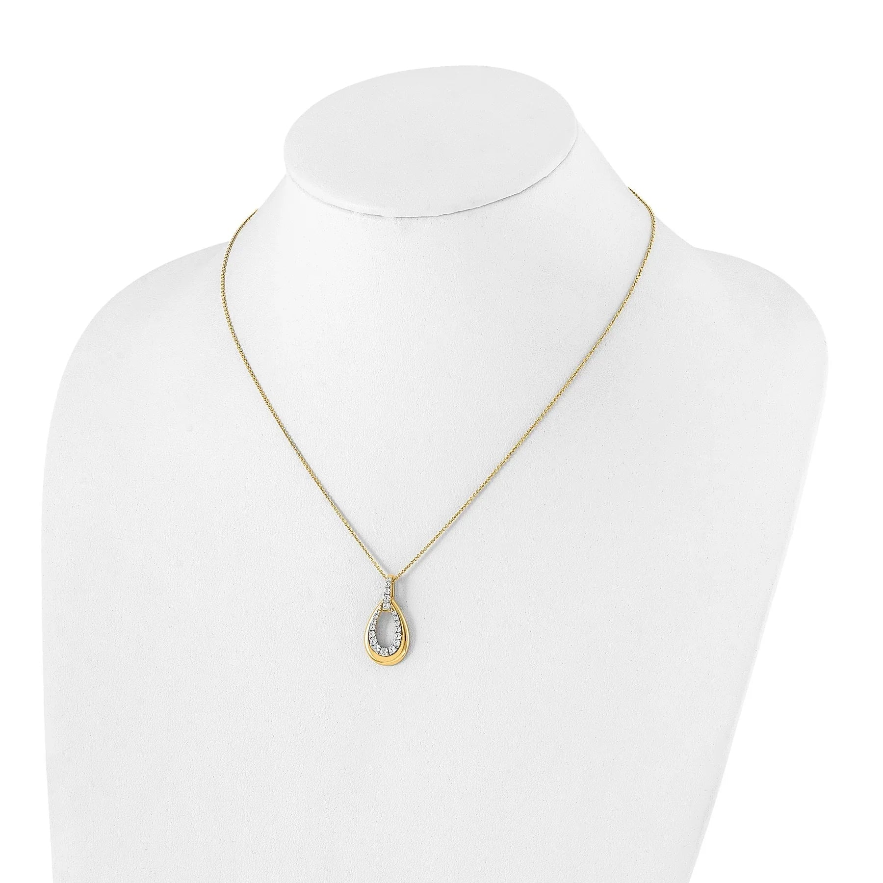 14K Gold Two Tone Lab Grown Diamond Teardrop Necklace - Fine Diamond