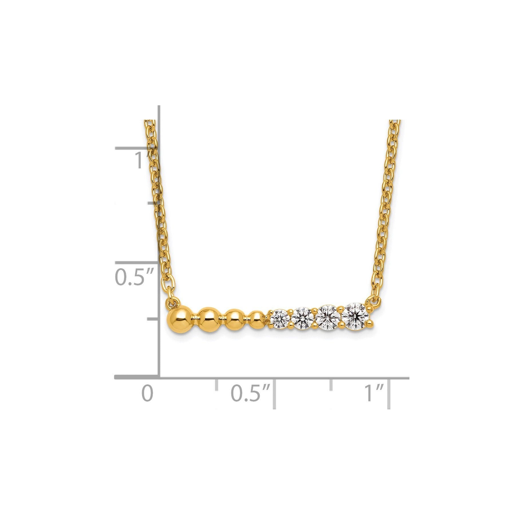 14k Lab Grown Diamond Beaded Bar Necklace 1/4 ctw
