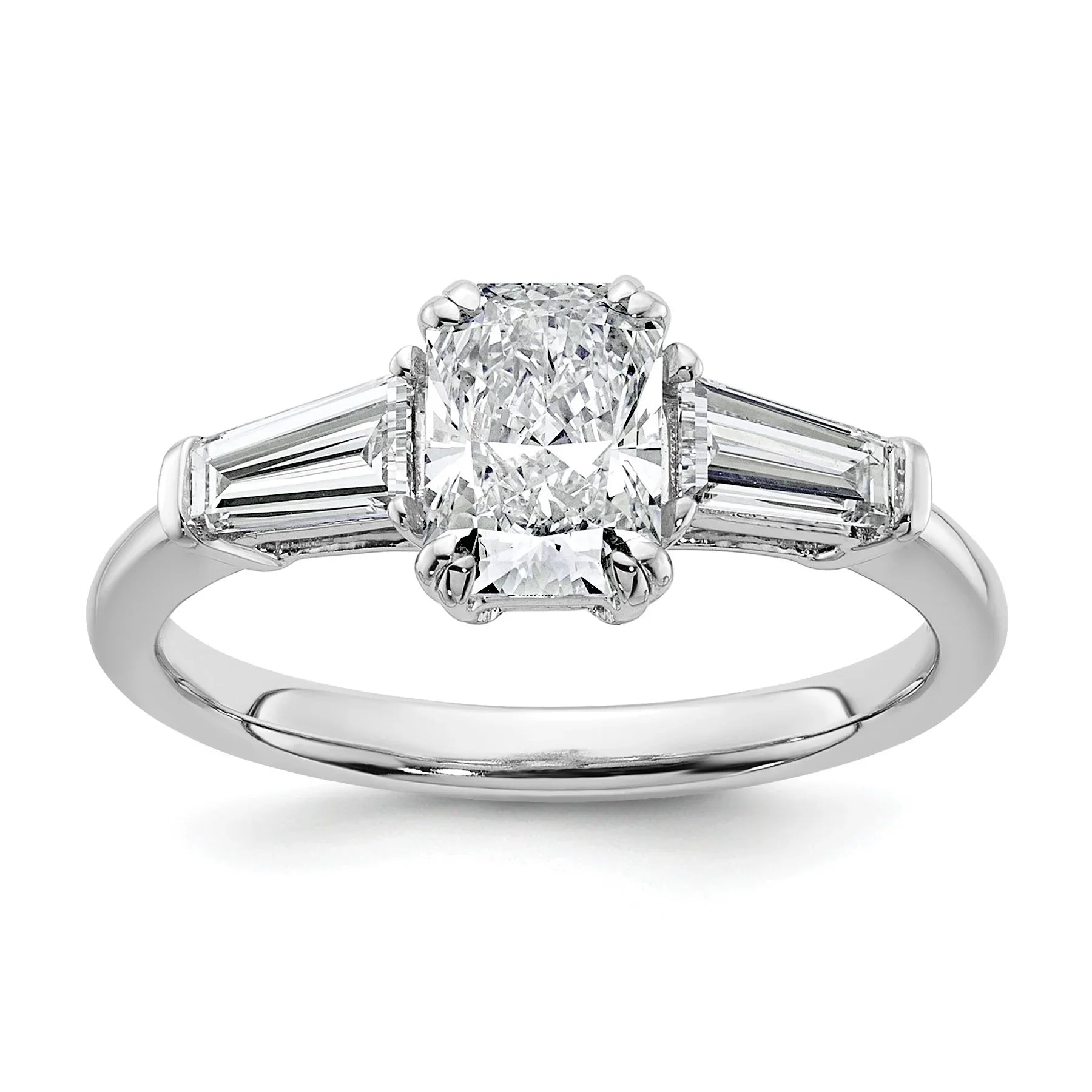 14K White Gold Lab Grown Diamond Baguette 3-Stone Bridal Rings - Fine Diamond