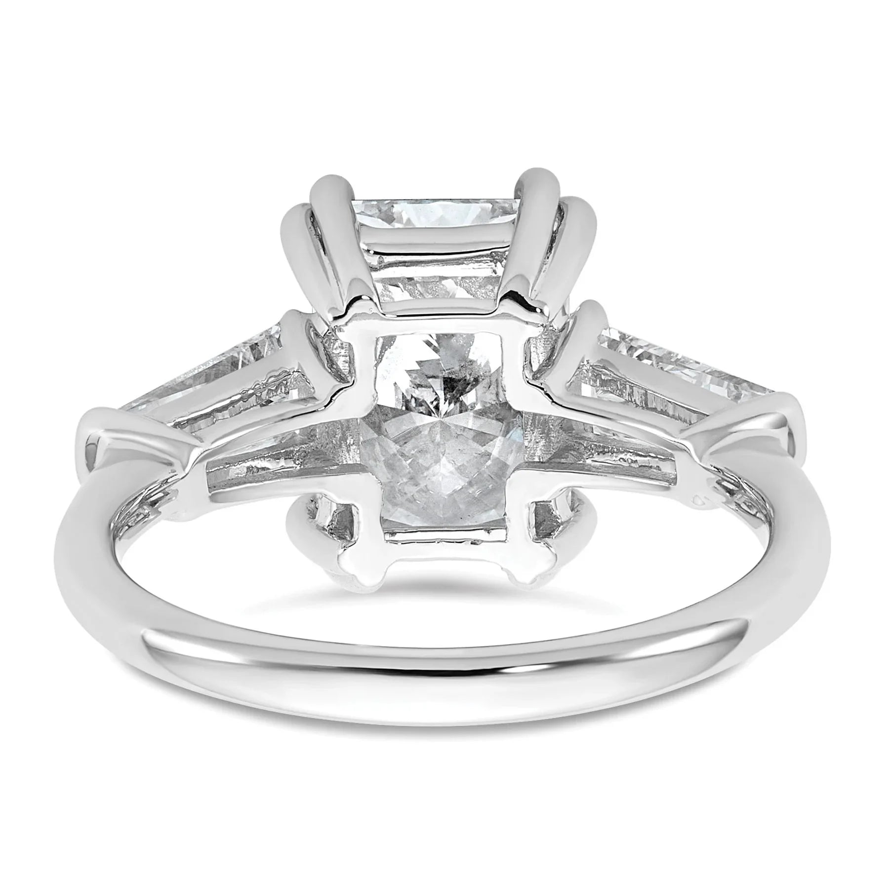 14K White Gold Lab Grown Diamond Baguette 3-Stone Bridal Rings - Fine Diamond